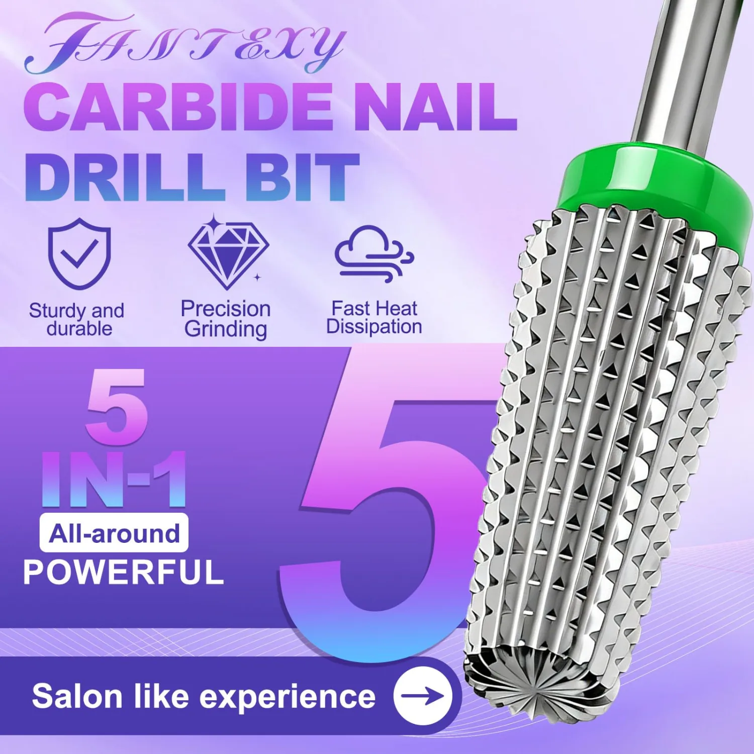 FANTEXY 3/32" Carbide Nail Drill Bits - 5 in 1 Cuticle Drill Bits for Nails, Gel Remover Drills Bit, Professional Nails File Bits for Old Skin and Nails, Manicure Pedicure Gel Polishing (Coarse - C)