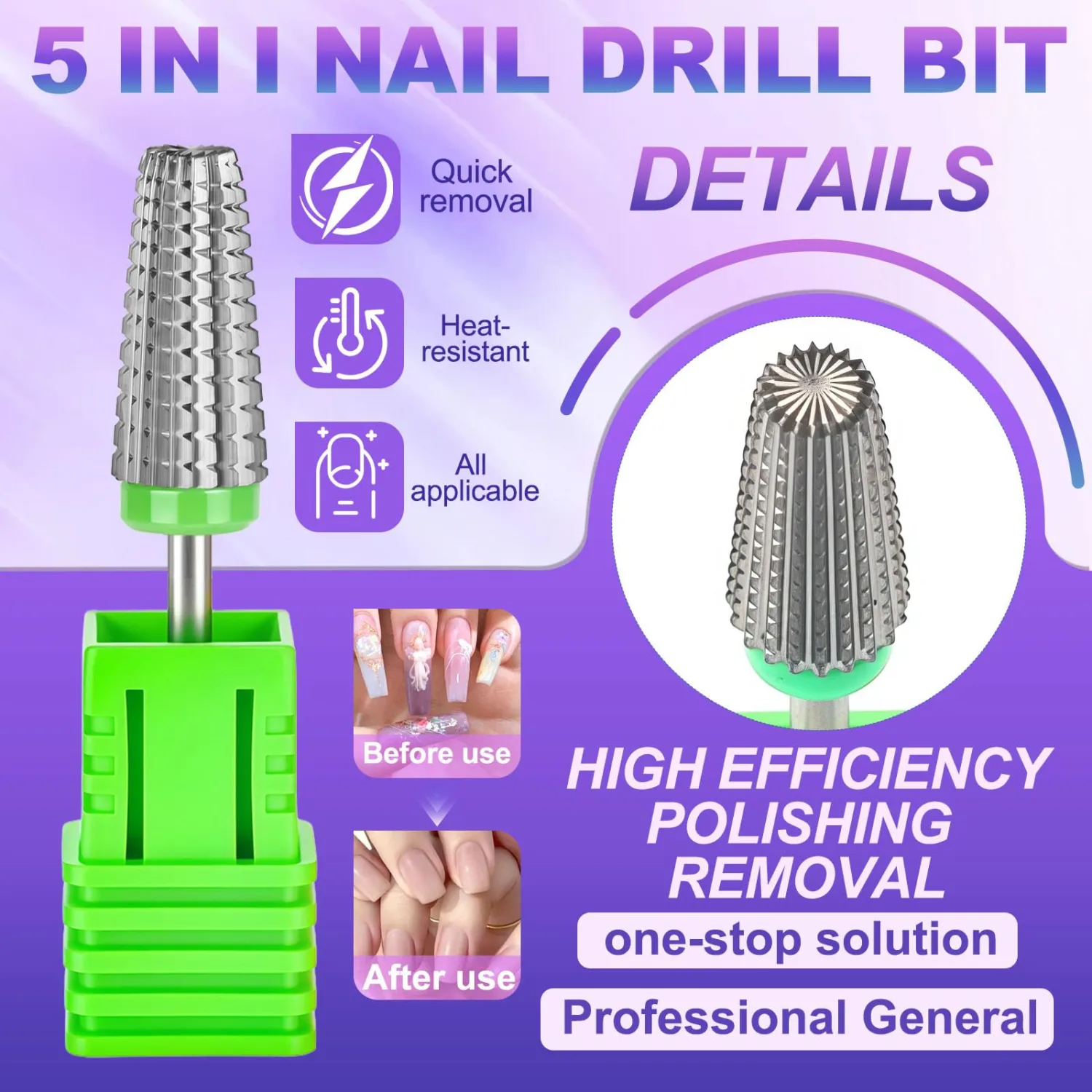 FANTEXY 3/32" Carbide Nail Drill Bits - 5 in 1 Cuticle Drill Bits for Nails, Gel Remover Drills Bit, Professional Nails File Bits for Old Skin and Nails, Manicure Pedicure Gel Polishing (Coarse - C)