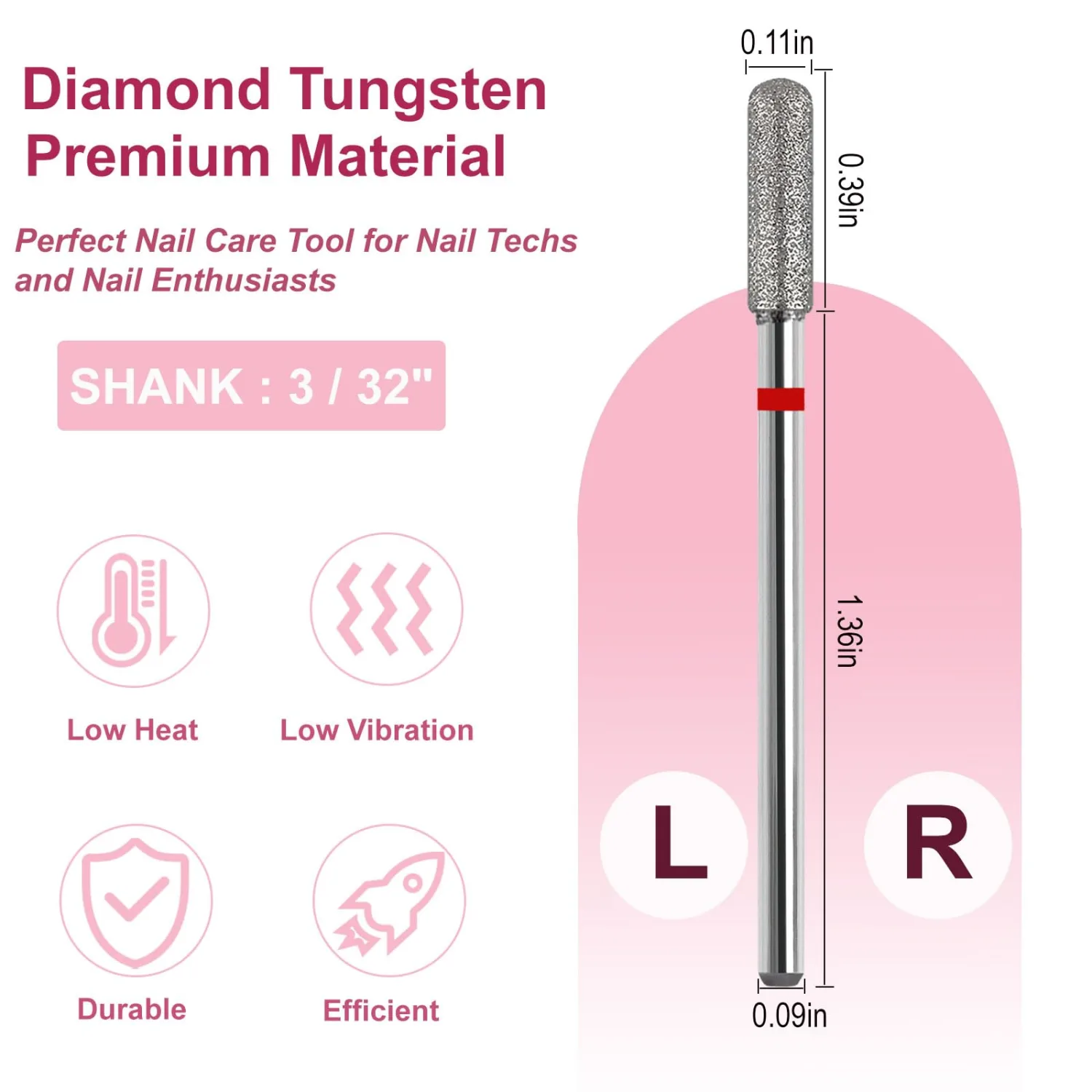 Cuticle Clean Nail Drill Bit, 3/32" Russian Diamond Nail File bits, Safety Carbide Under Nail Cleaner for Cuticle Dead Skin Nail Prepare, Nail Salon Manicure, (Round Top Barrel-Fine)