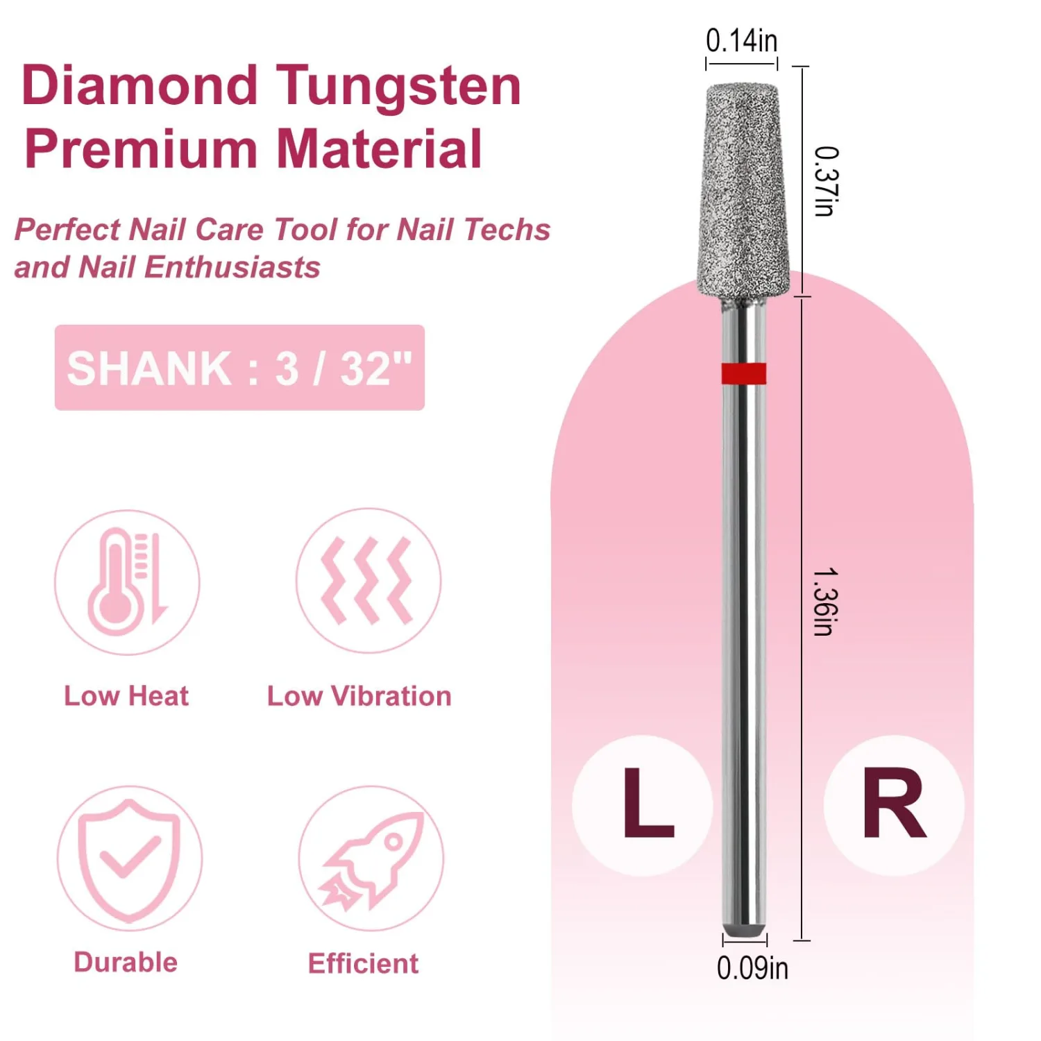 Cuticle Clean Nail Drill Bit, 3/32" Russian Diamond Nail File bits, Safety Carbide Under Nail Cleaner for Cuticle Dead Skin Nail Prepare, Nail Salon Manicure, (Trapezoidal Barrel-Fine)