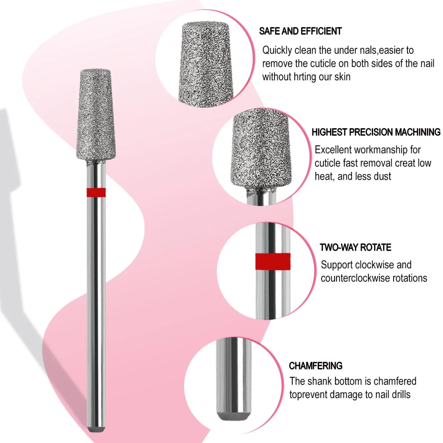 Cuticle Clean Nail Drill Bit, 3/32" Russian Diamond Nail File bits, Safety Carbide Under Nail Cleaner for Cuticle Dead Skin Nail Prepare, Nail Salon Manicure, (Trapezoidal Barrel-Fine)