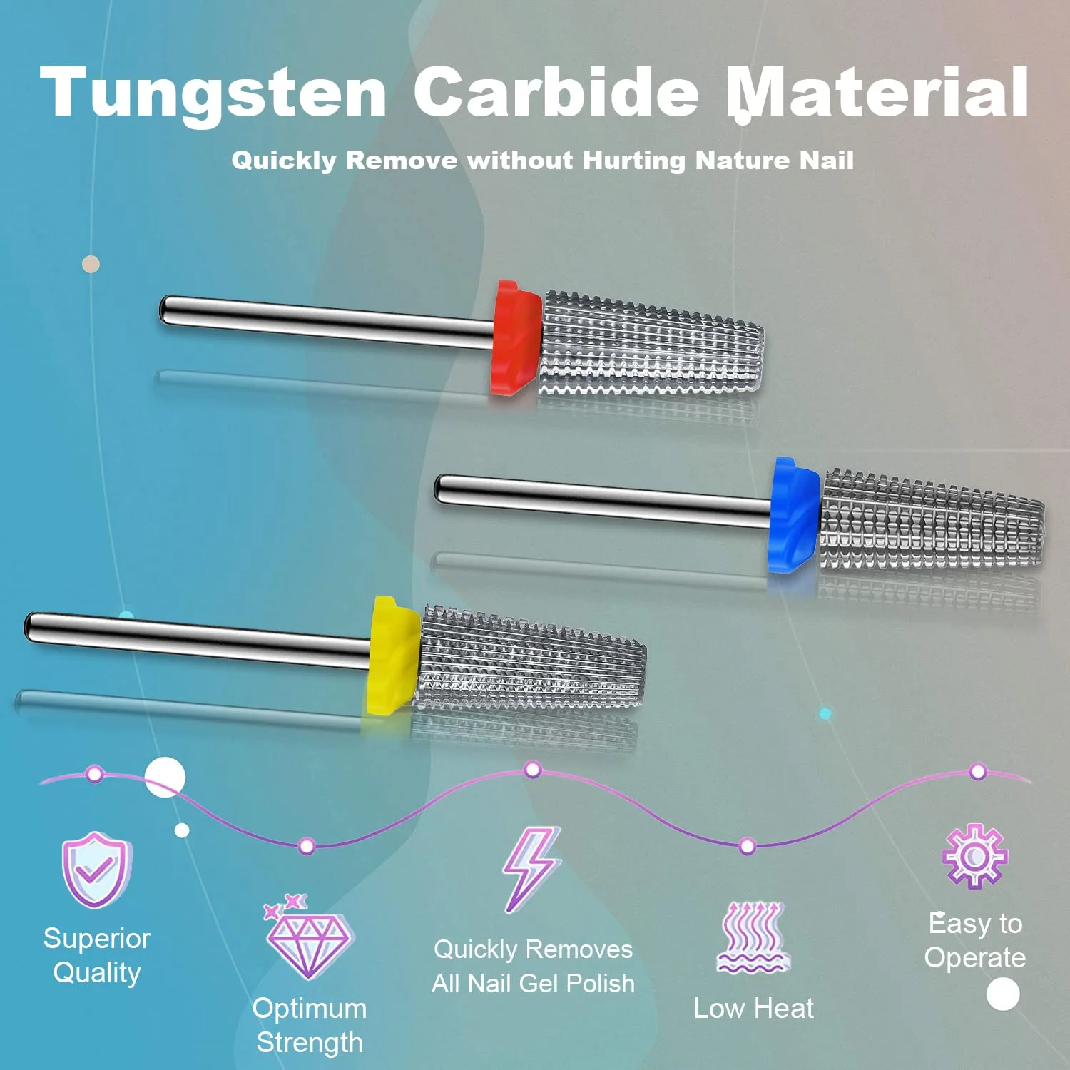 3Pcs Carbide 5 in 1 Nail Drill Bit Set- Two Way Rotate Use for Both Left and Right Handed- XF， F， M 3/32 Inches Brocas Para Drill Nails for Acrylic Nail Gel Fast Remove