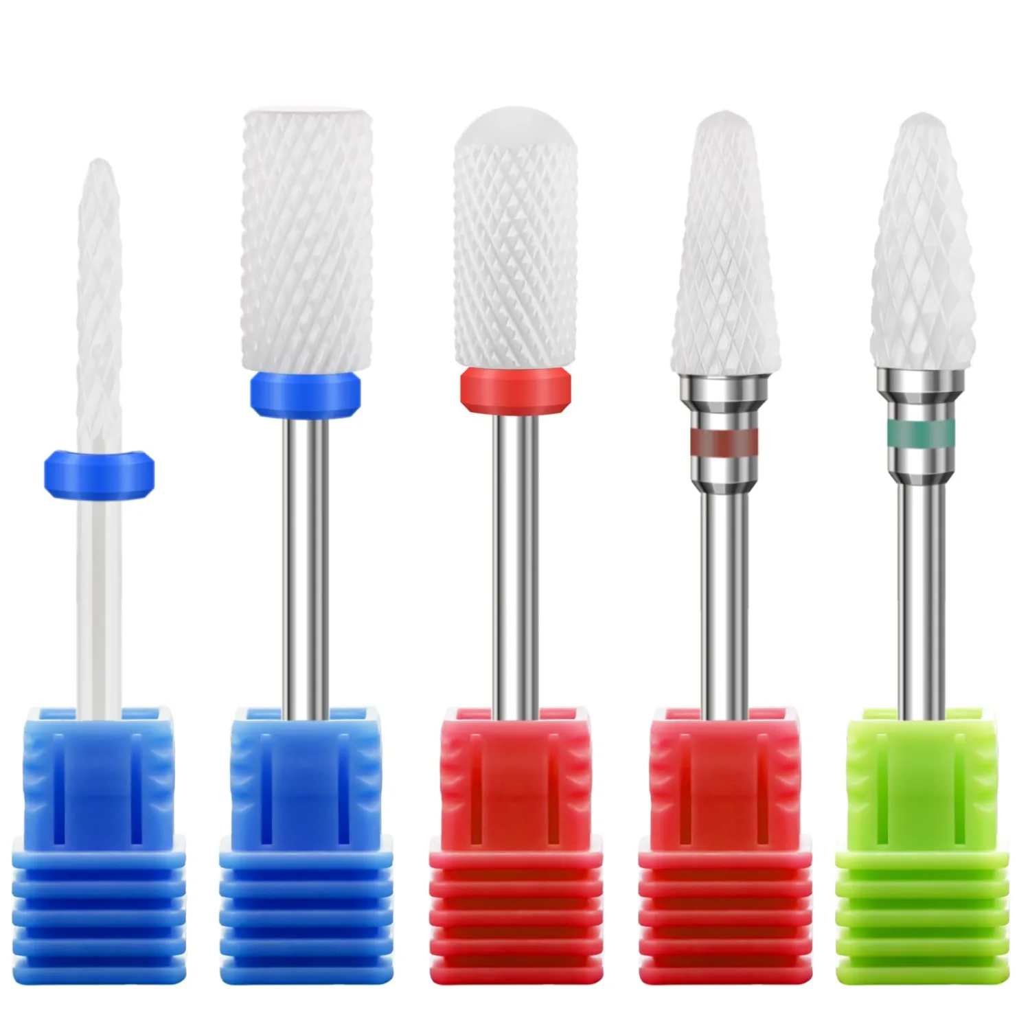 5PCS Ceramic Nail Drill Bits Set, Professional 3/32 Inch Electric Cuticle Drill Bits Nail Tech for Acrylic Gel Nails Polishing Manicure Pedicure, Efile Remover Safety Bit for Home Solan
