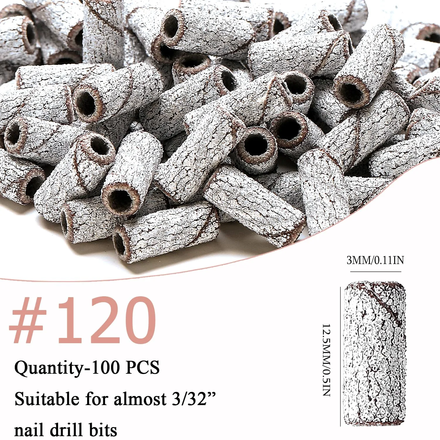 100pcs Nail Drill Bits Small Sanding Bands with Upgrade 3.1mm Mandrel Bit, 120 Medium Grit Nail File Sanding Bands for Acrylic Nails Gel Removing Shaping Manicures and Pedicure (Zebra, 120 Grit)