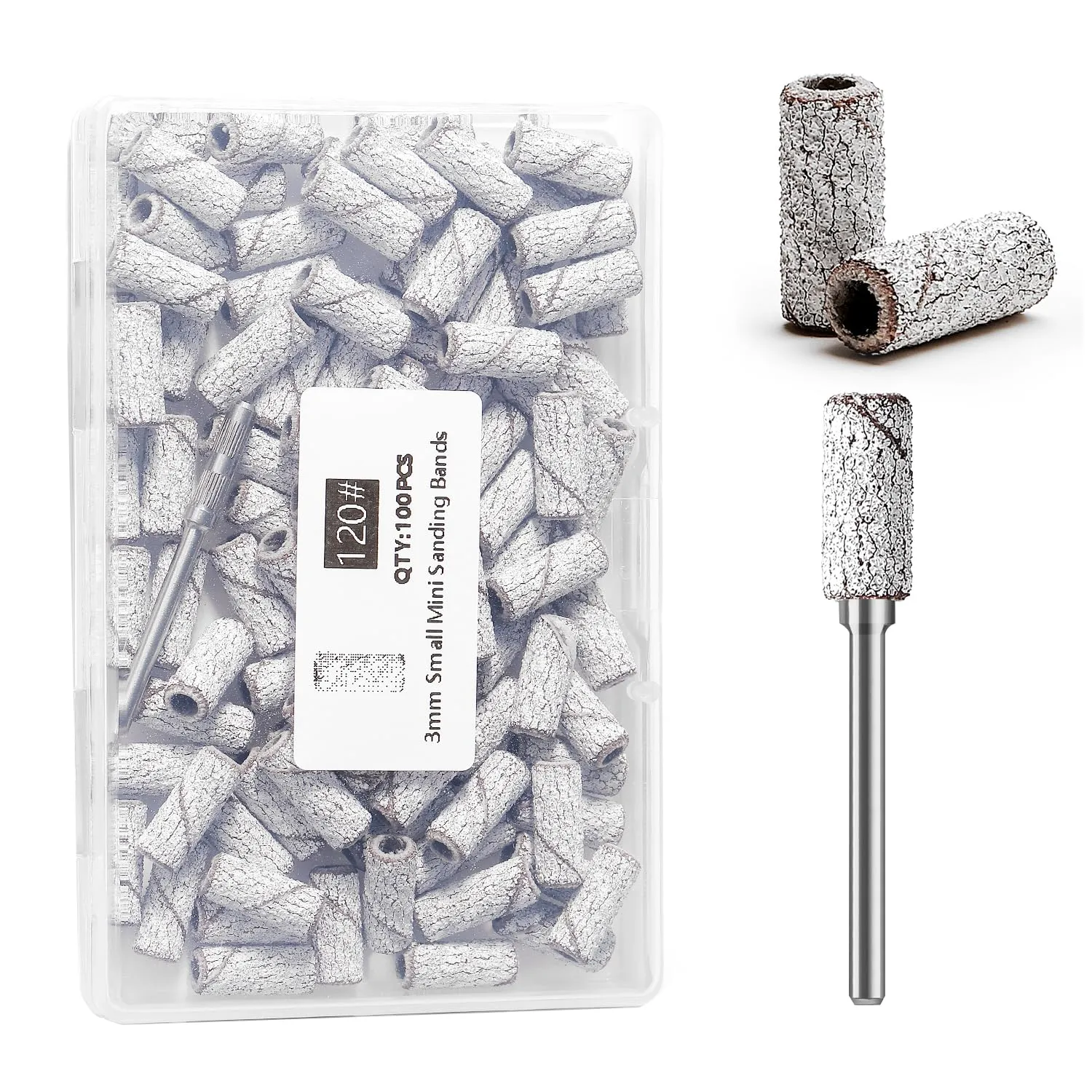 100pcs Nail Drill Bits Small Sanding Bands with Upgrade 3.1mm Mandrel Bit, 120 Medium Grit Nail File Sanding Bands for Acrylic Nails Gel Removing Shaping Manicures and Pedicure (Zebra, 120 Grit)