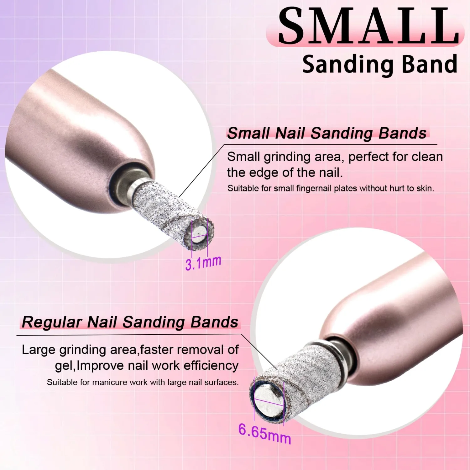 100 Pcs Small 3.1 MM Nail Sanding Bands, 150 Grit Medium Grit, Upgrade Premium Aluminum Oxide, White, For Nail Drill Machines, Plastic Compatible