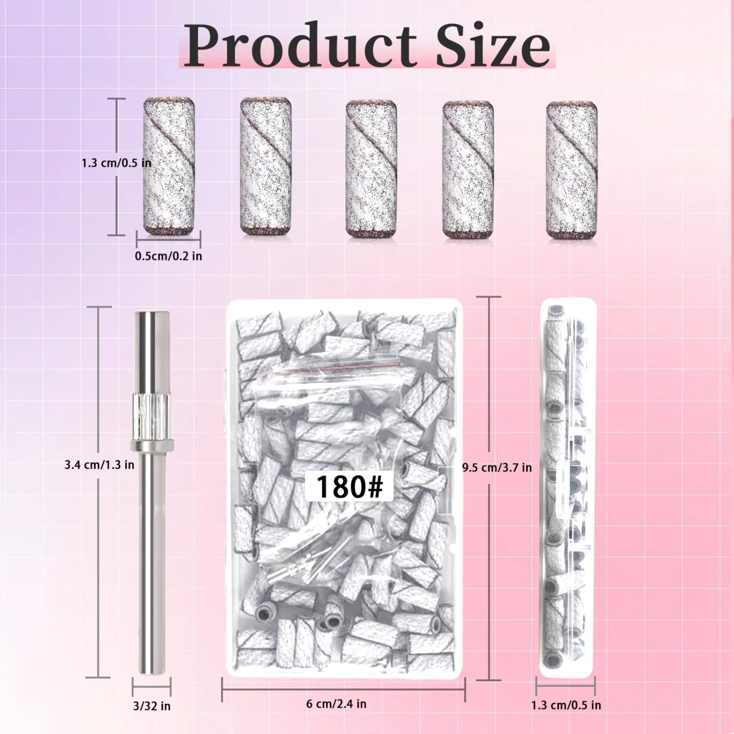 180 Grit Mini Sanding Bands for Nails, 100 Pcs Small Sanding Bands with 2 Pcs Mandrel Bits, 3.1 MM Nail Sanding Bands for Acrylic Nails, Gel Removing, Shaping, Manicures and Pedicure