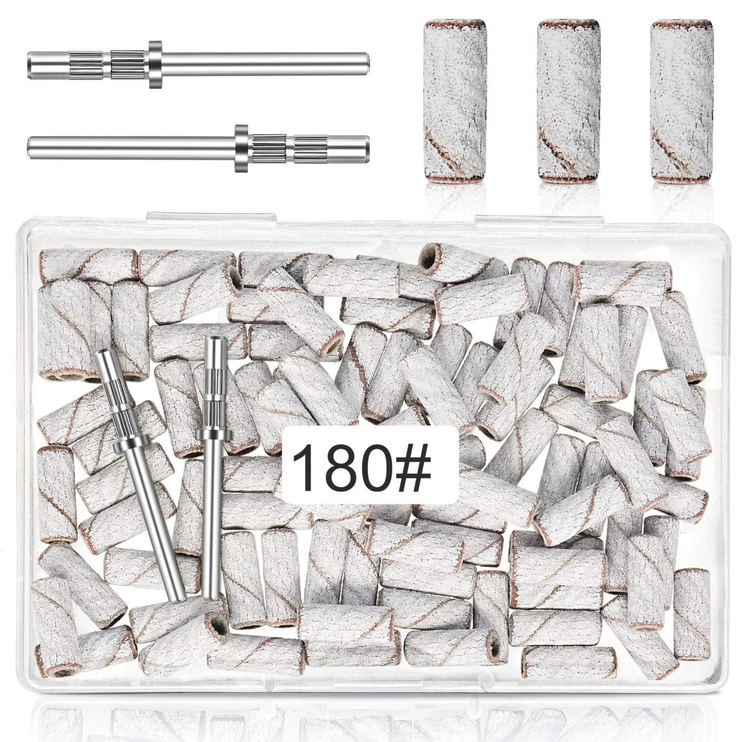180 Grit Mini Sanding Bands for Nails, 100 Pcs Small Sanding Bands with 2 Pcs Mandrel Bits, 3.1 MM Nail Sanding Bands for Acrylic Nails, Gel Removing, Shaping, Manicures and Pedicure