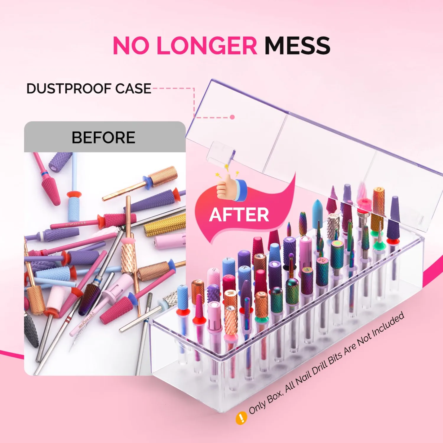 MelodySusie Nail Drill Bits Holder, 48 Holes Case, Portable Dustproof Displayer Organizer Container, Nail Tech Professional Nail Art Tool, Travel Salon Home, Clear (Drill Bits Not Included)