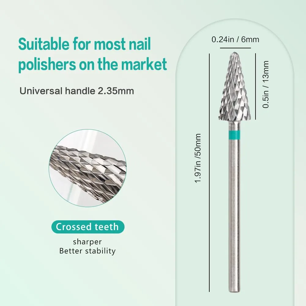 3/32" Carbide Nail Drill Bit,Safety Professional Cone Tungsten Drill Bits Set Nail File Acrylic Gel Polish Removal Nail Salon Manicure Pedicure Electric File Tools (Coarse - C)