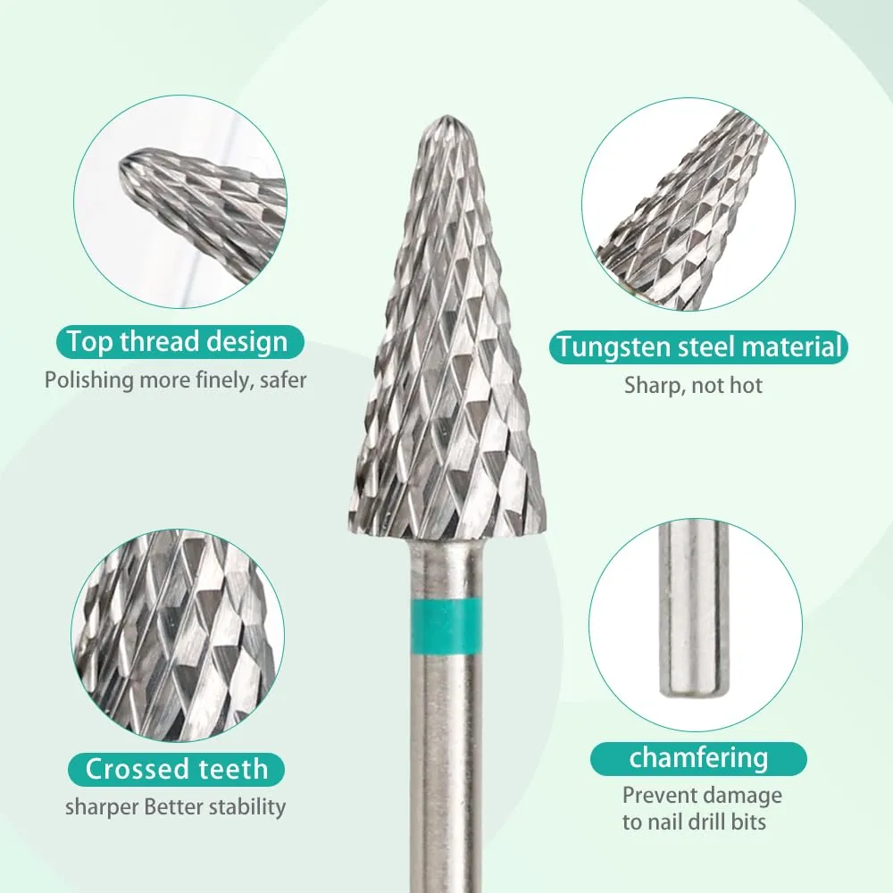 3/32" Carbide Nail Drill Bit,Safety Professional Cone Tungsten Drill Bits Set Nail File Acrylic Gel Polish Removal Nail Salon Manicure Pedicure Electric File Tools (Coarse - C)