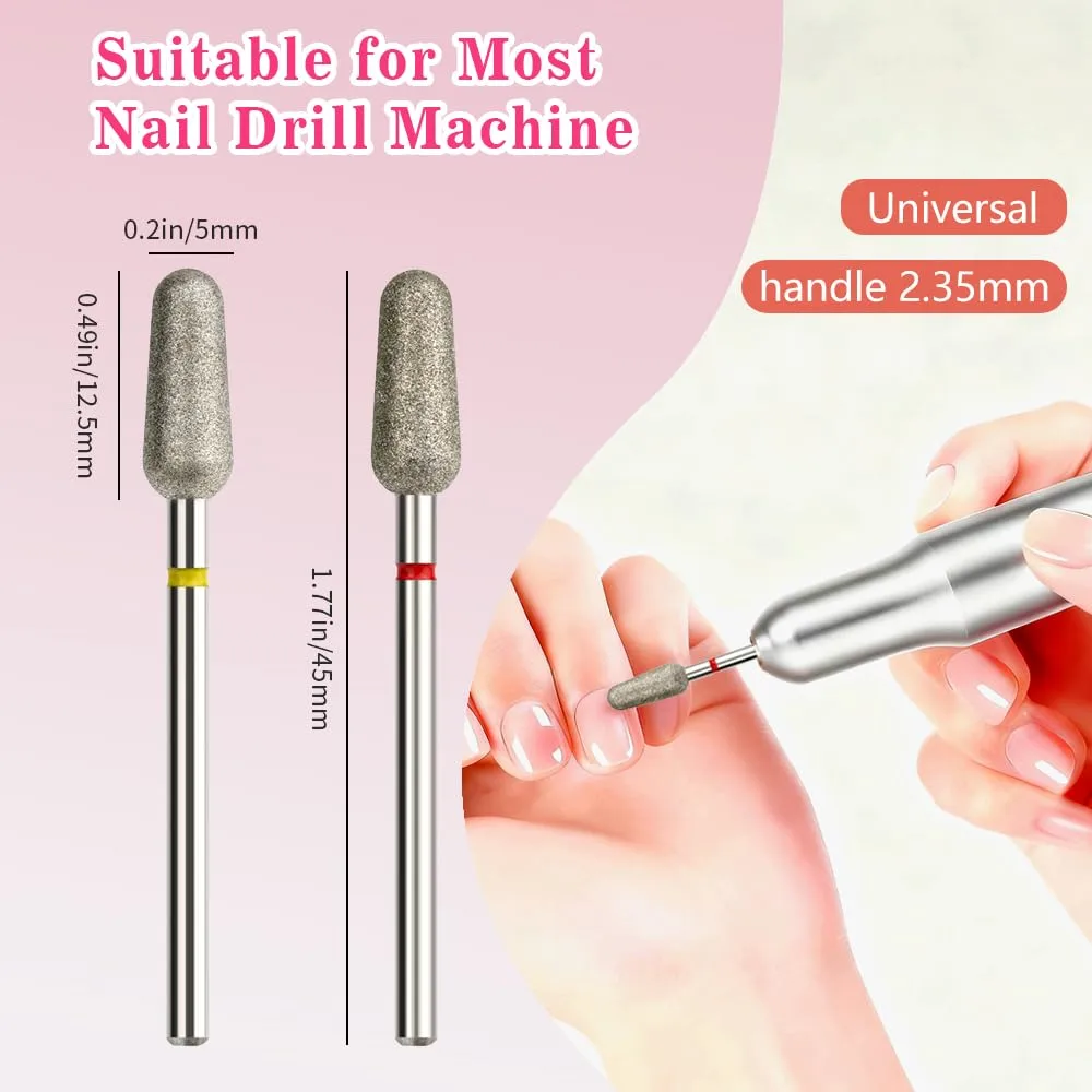 2Pcs Cuticle Clean Nail Drill Bits 3/32'', Professional Peanut Shape Safety Carbide Diamond Beginners Bits Under Nail Cleaner for Cuticle Dead Skin Nail Prepare for Nail Supplies Home Use