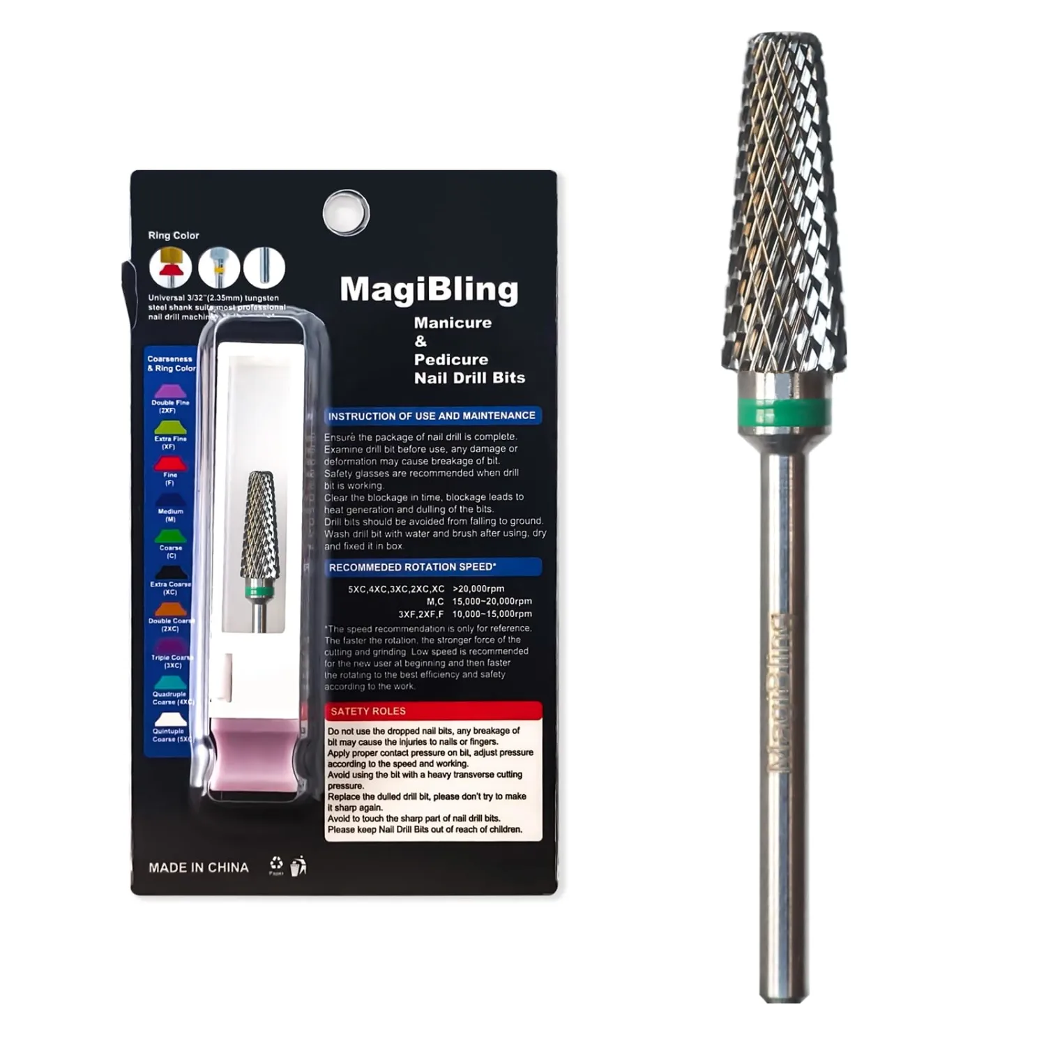 Super Cut 5-in-1 Nail Drill Bits, Tapered Barrel 3/32'' Safety Tungsten Bits, Upward Cut for Hard Gel Acrylic Removal, Right Handed for Nail Techs, Manicure Cuticle Gel Polishing, Coarse