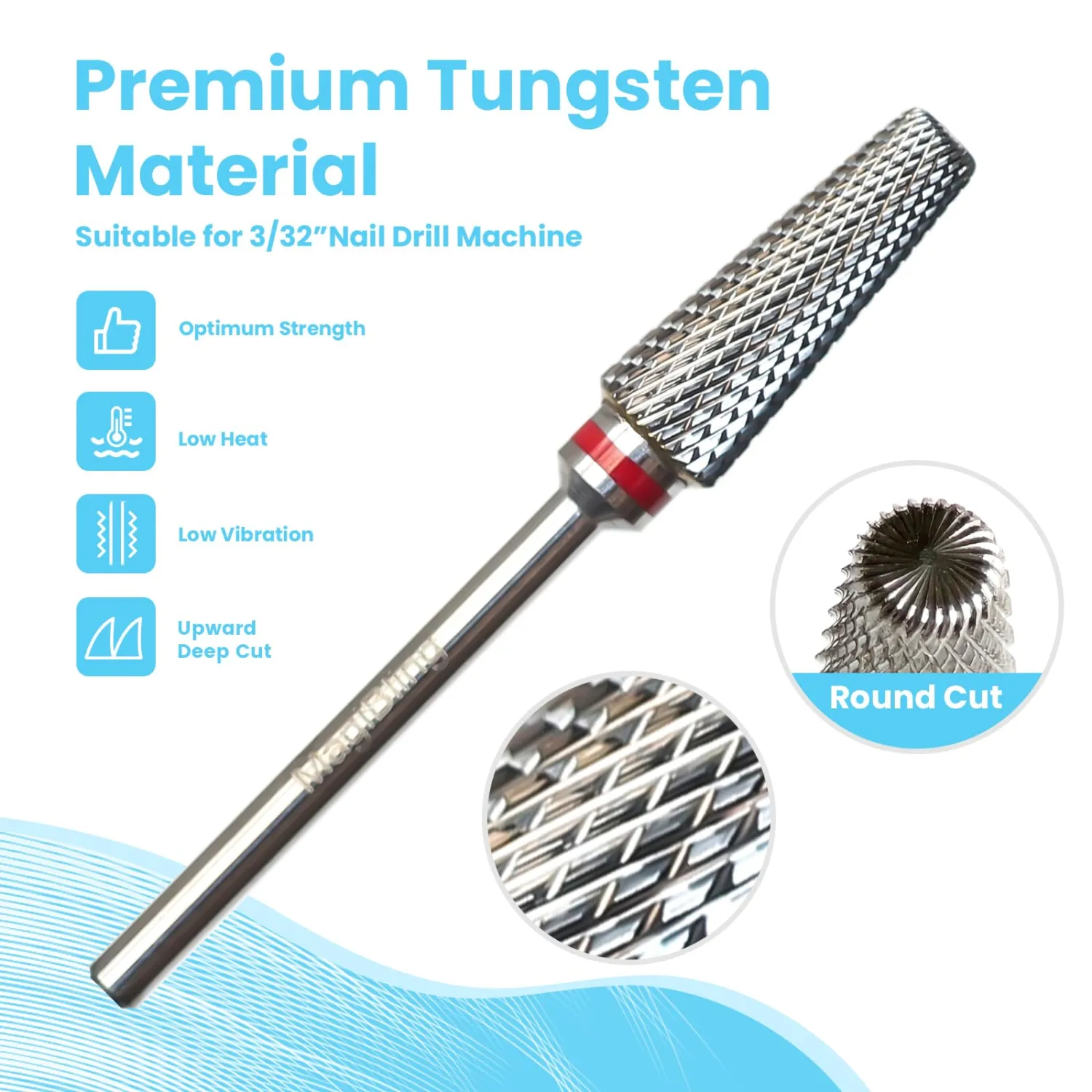 Super Cut 5-in-1 Nail Drill Bits, Tapered Barrel 3/32'' Safety Tungsten Bits, Upward Cut for Hard Gel Acrylic Removal, Right Handed for Nail Techs, Manicure Cuticle Gel Polishing, Fine