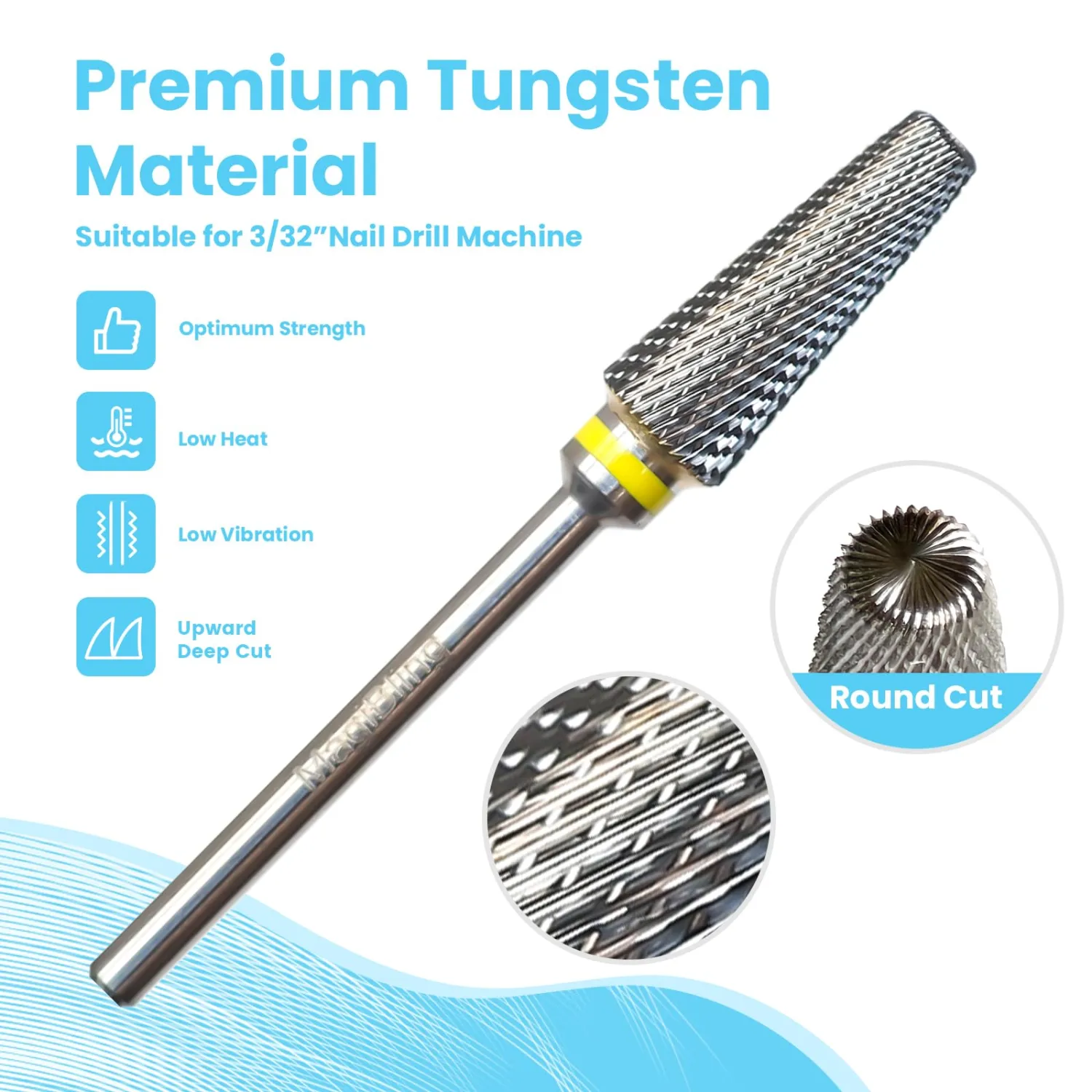 Super Cut 5-in-1 Nail Drill Bits, Tapered Barrel 3/32'' Safety Tungsten Bits, Upward Cut for Hard Gel Acrylic Removal, Right Handed for Nail Techs, Manicure Cuticle Gel Polishing, Extra Fine