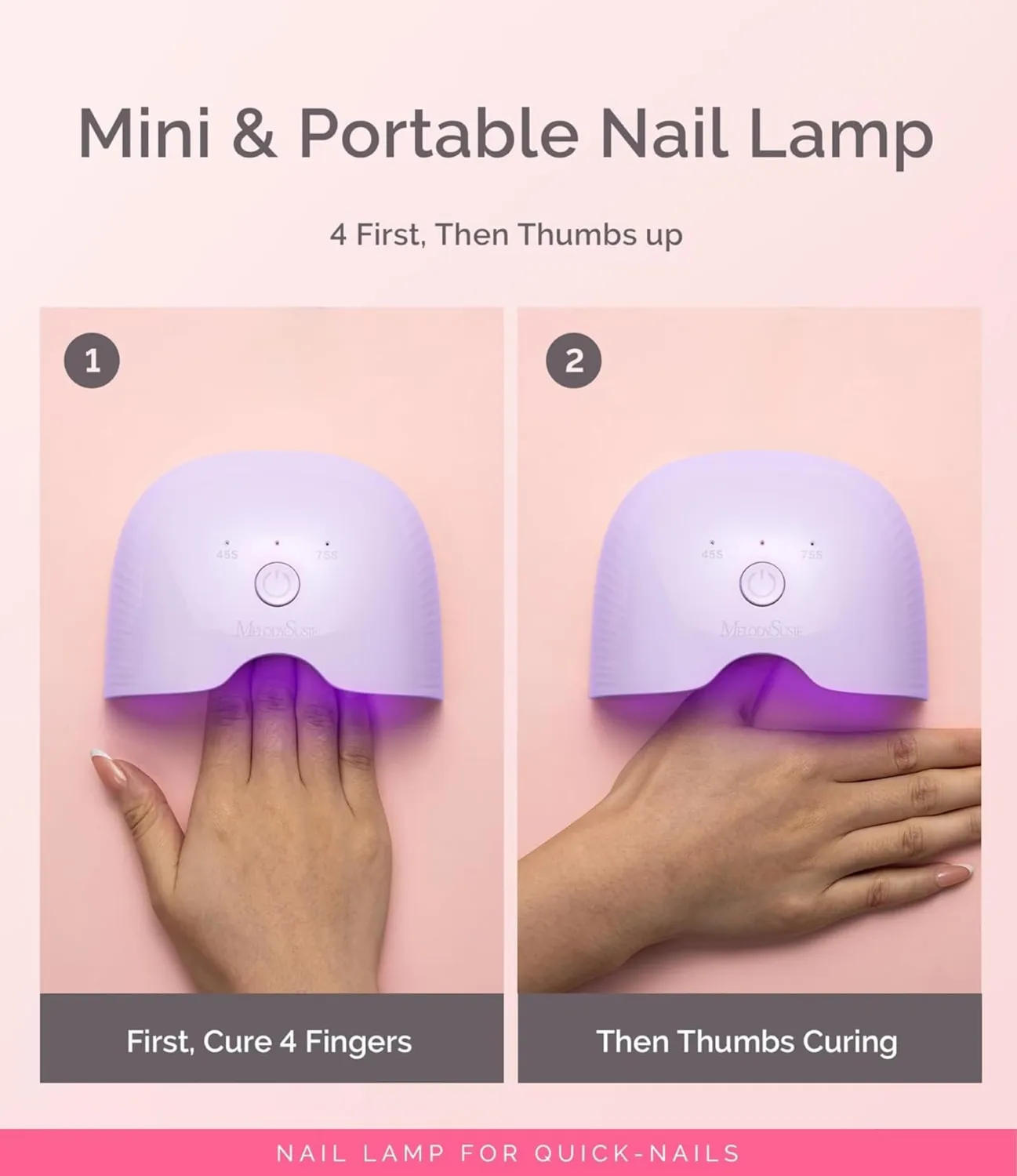 MelodySusie Mini Cordless UV Nail Lamp, P-ART06G Rechargeable Portable LED UV Light with Smart Sensor, 4-Finger Curing for All Soft Gels, Especially Half-Cured Gel, Base Coat & Top Coat, Purple