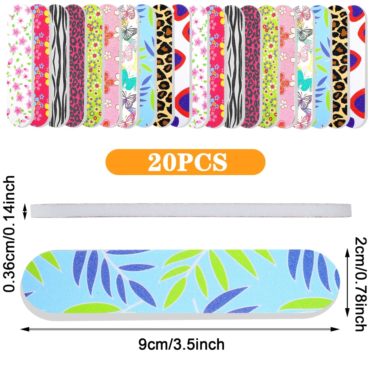 20Pcs Mini Nail Files Bulk Emery Boards for Acrylic & Natural Nails Colorful Floral Double Sided Mini Nail Buffer Manicure Tools for Women Girls Home and Salon Use