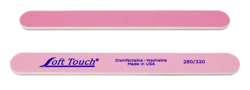 Soft Touch Nail File, Double Sided – 280/320 Grit, Light/Dark Pink, for Natural Nails, 7 Inch - One Piece