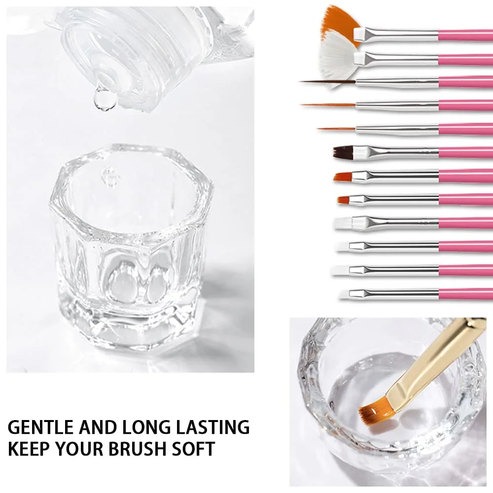 AIJIMEI Nail Brush Cleaner 120ml Gel Solution for Preserving & Restoring Nail Art Brushes Includes Glass Cup & Cleaning Cotton Pads Effective Manicure Brush Cleaning For Home Nail Salons