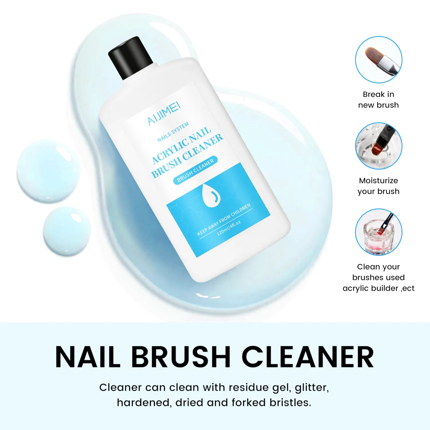 AIJIMEI Nail Brush Cleaner 120ml Acrylic Brush Cleaner Efficient Nail Cleaner for Acrylic Nails Professional Brush Cleaner for acrylic Clean and Maintain Your Gel Nail Brushes with Cleaning Solution