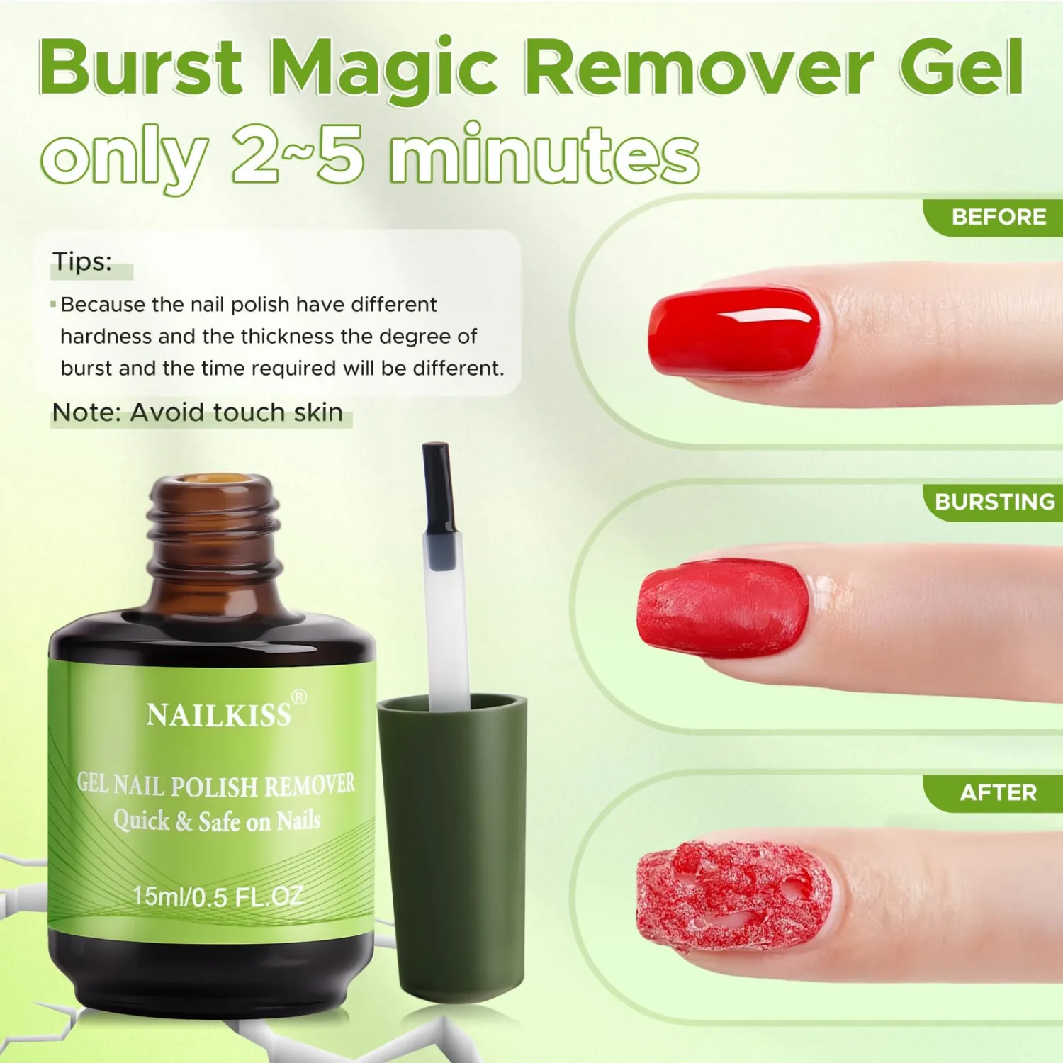 15ML Gel Nail Polish Remover, Professional Gel Polish Remover for Nails, Quick & Easy Polish Remover In 2-5 Minutes, No Need for Foil Soaking Or Wrapping