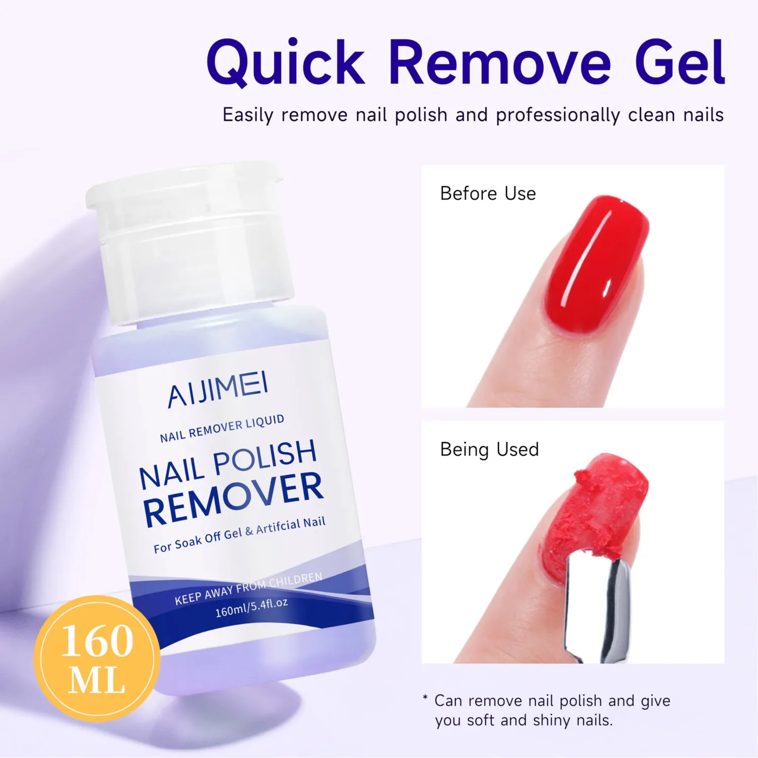 AIJIMEI 160ml Gel Nail Polish Remover Pump Dispenser Portable Acetone Nail Polish Gel Remover for Nail Art Easy to Handle Residual Nail Oil for Daily Nail Polish Remover Helper