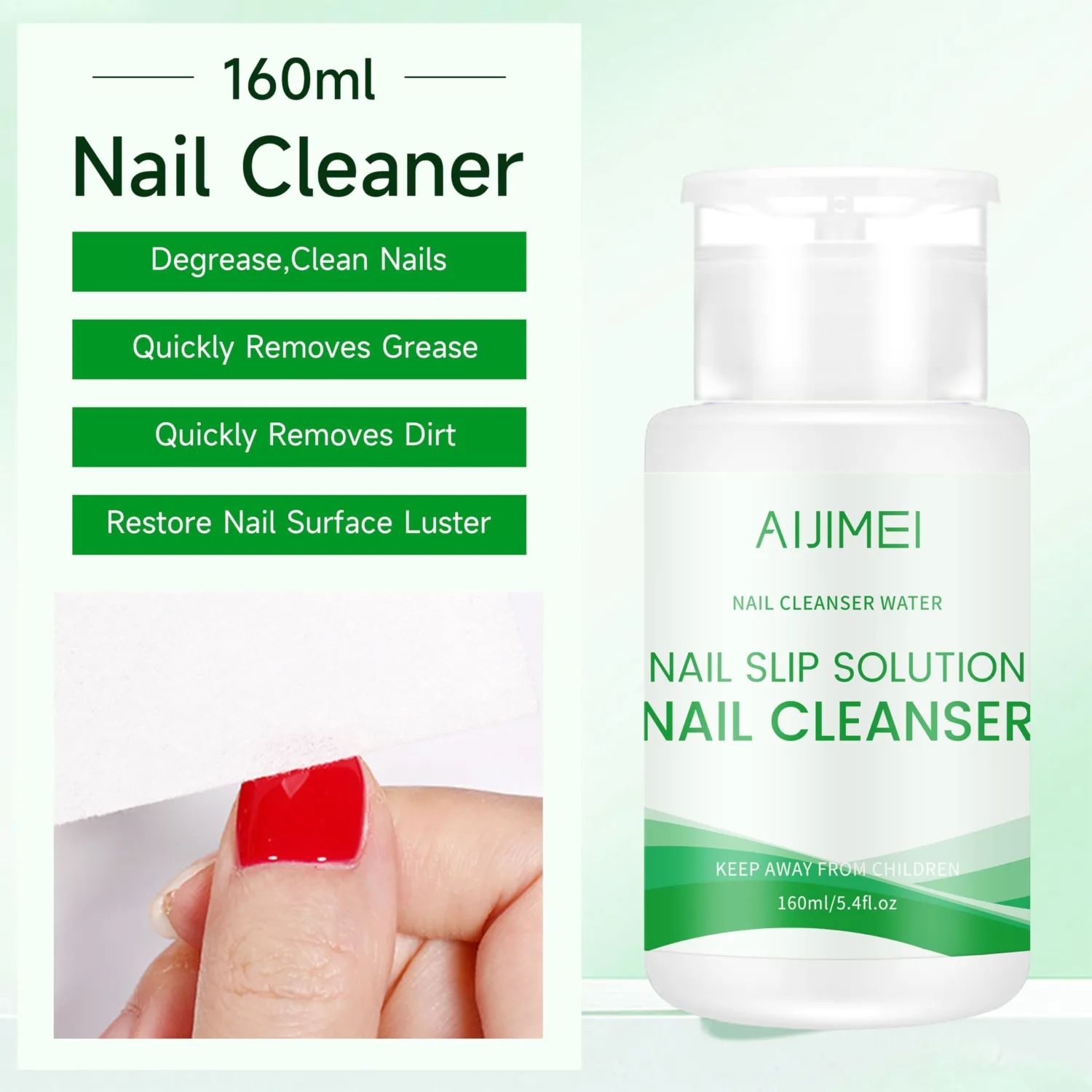 AIJIMEI 2in1 Poly Extension Gel Slip Solution 160ml Pump Dispenser Bottle Poly Gel Slip Solution For Nail Art Extensions, Nails Gel Cleanser Quick Cleaning Surface Floating Gel Smooth & Glossy Results