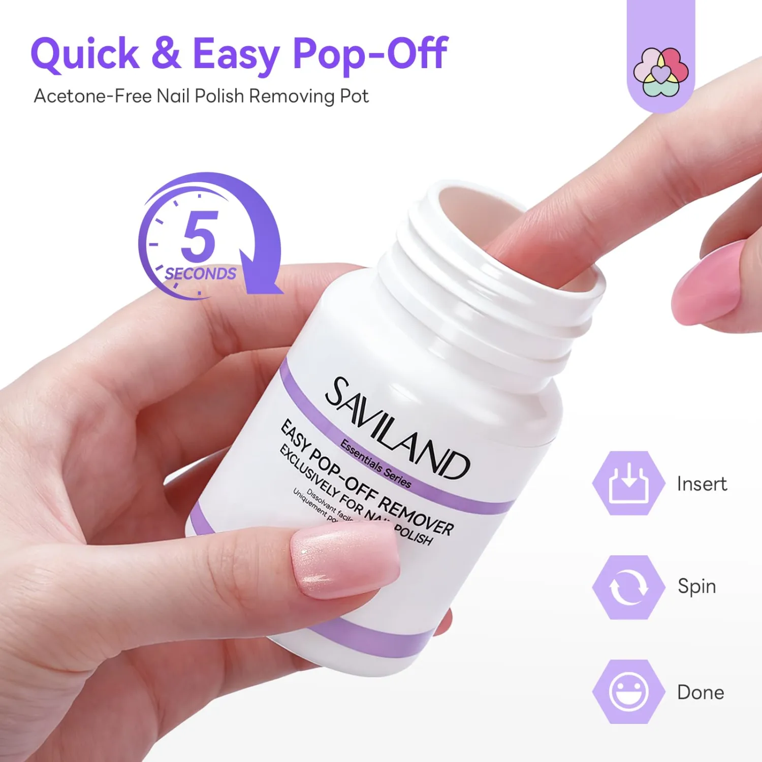 SAVILAND Essentials Nail Polish Remover: Non Acetone Nail Polish Remover Pot Quick & Easy Pop-Off Exclusively for Regular Nail Polish Gentle Removal Beginner-Friendly Nail Care Tool 80 ML