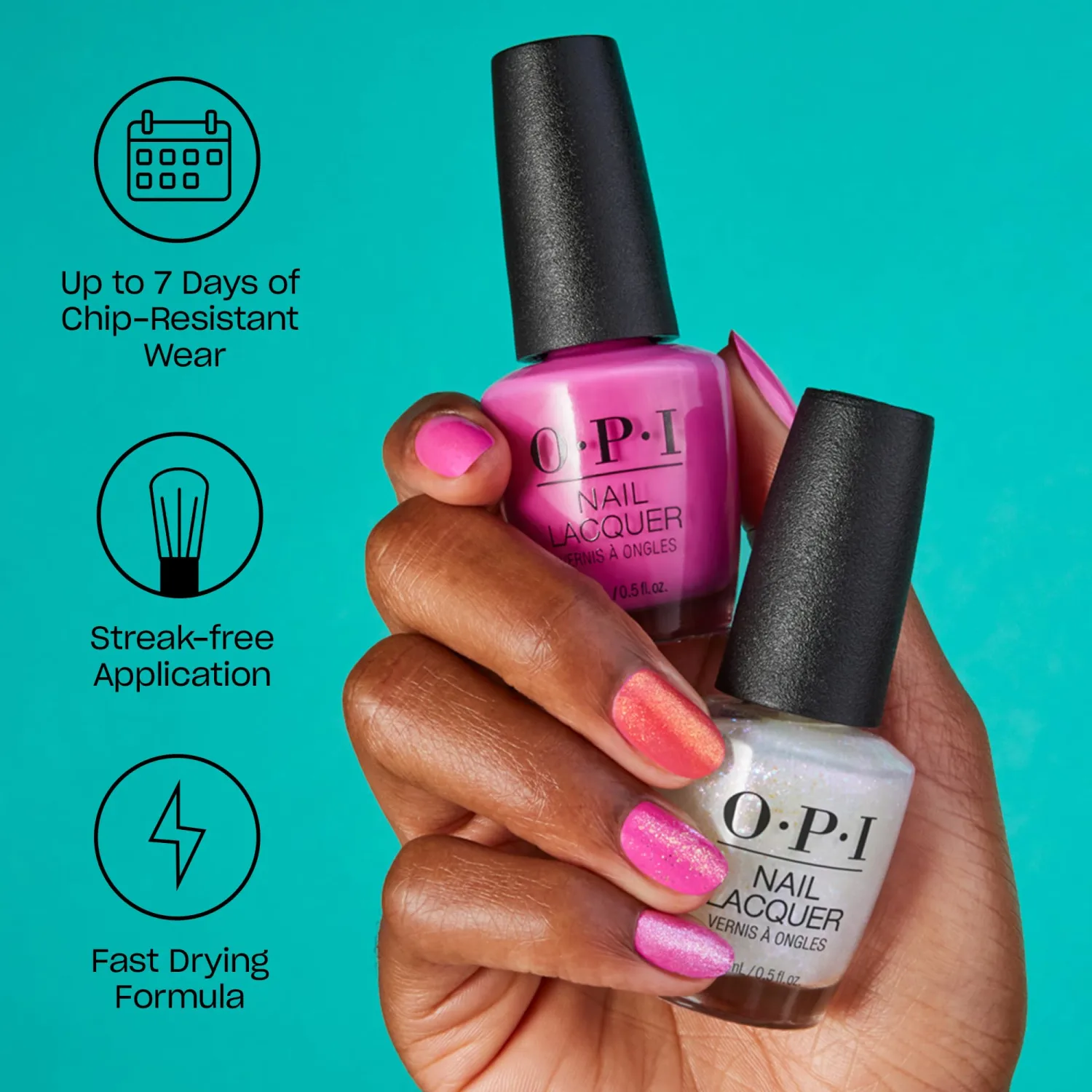 OPI Nail Lacquer Classic Nail Polish Colors | White, Gray & Black Shades | Crème, Shimmer, and Glitter Chip Resistant Nail-Polish | Fast Drying, Streak-free Formula | 0.5 Fl Oz