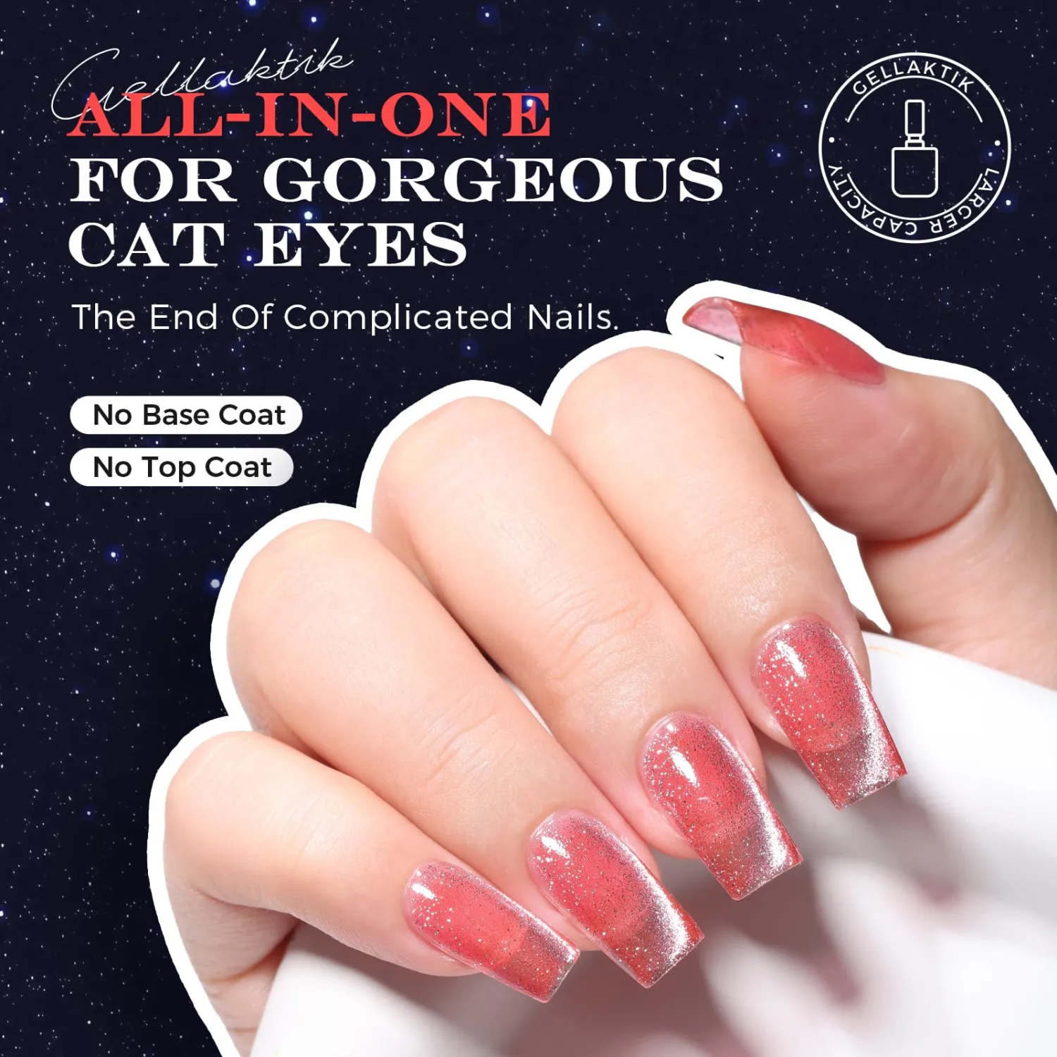 5-in-1 Cat Eye Gel Polish 15ml No Base/Top Coat Needed All-in-One Formula, Beginner-Friendly Magnetic Nail Polish with Magnet Stick, Fast Curing for Home DIY Manicure (Crimson Glitter)