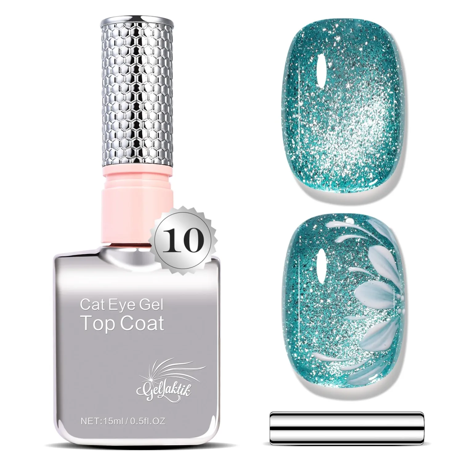 5-in-1 Cat Eye Gel Polish 15ml No Base/Top Coat Needed All-in-One Formula, Beginner-Friendly Magnetic Nail Polish with Magnet Stick, Fast Curing for Home DIY Manicure (Teal Glitter)