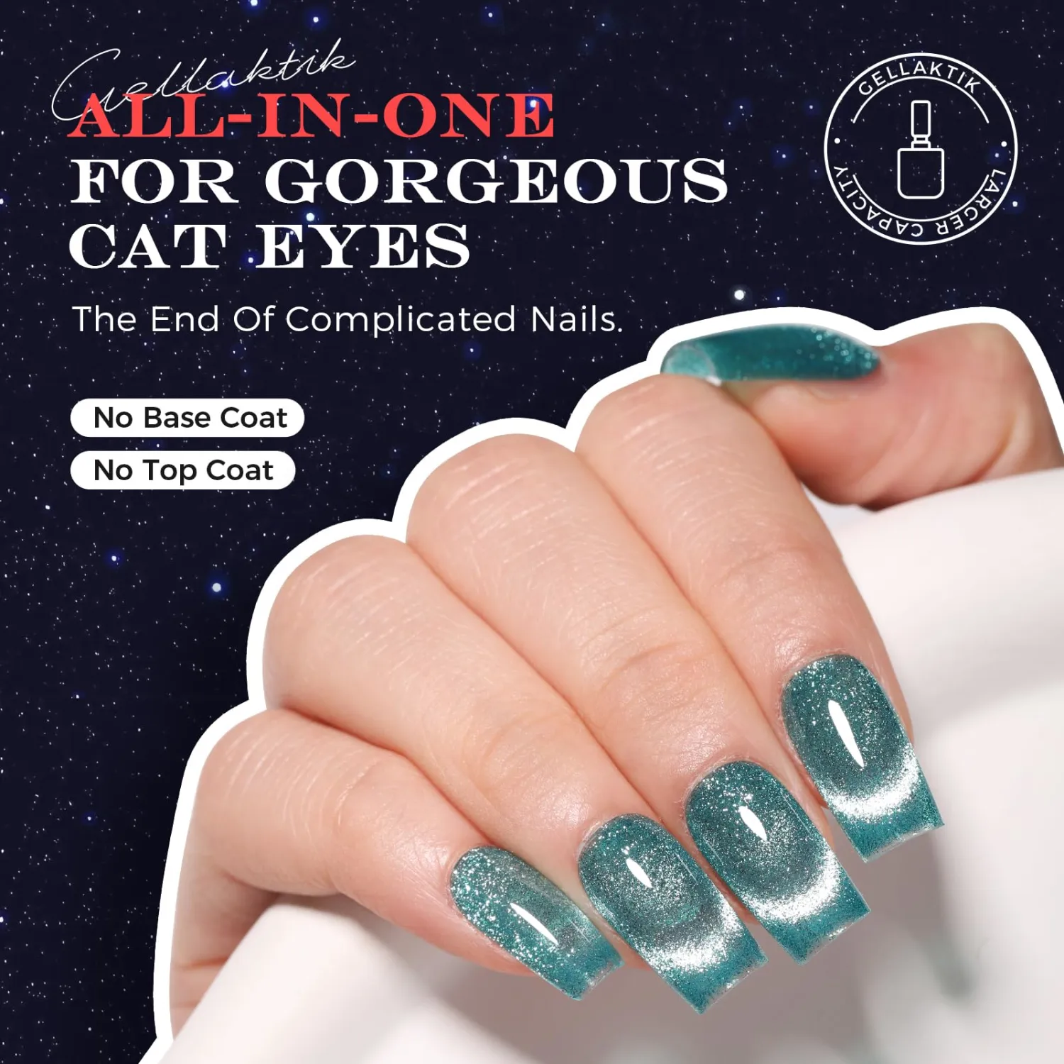 5-in-1 Cat Eye Gel Polish 15ml No Base/Top Coat Needed All-in-One Formula, Beginner-Friendly Magnetic Nail Polish with Magnet Stick, Fast Curing for Home DIY Manicure (Teal Glitter)