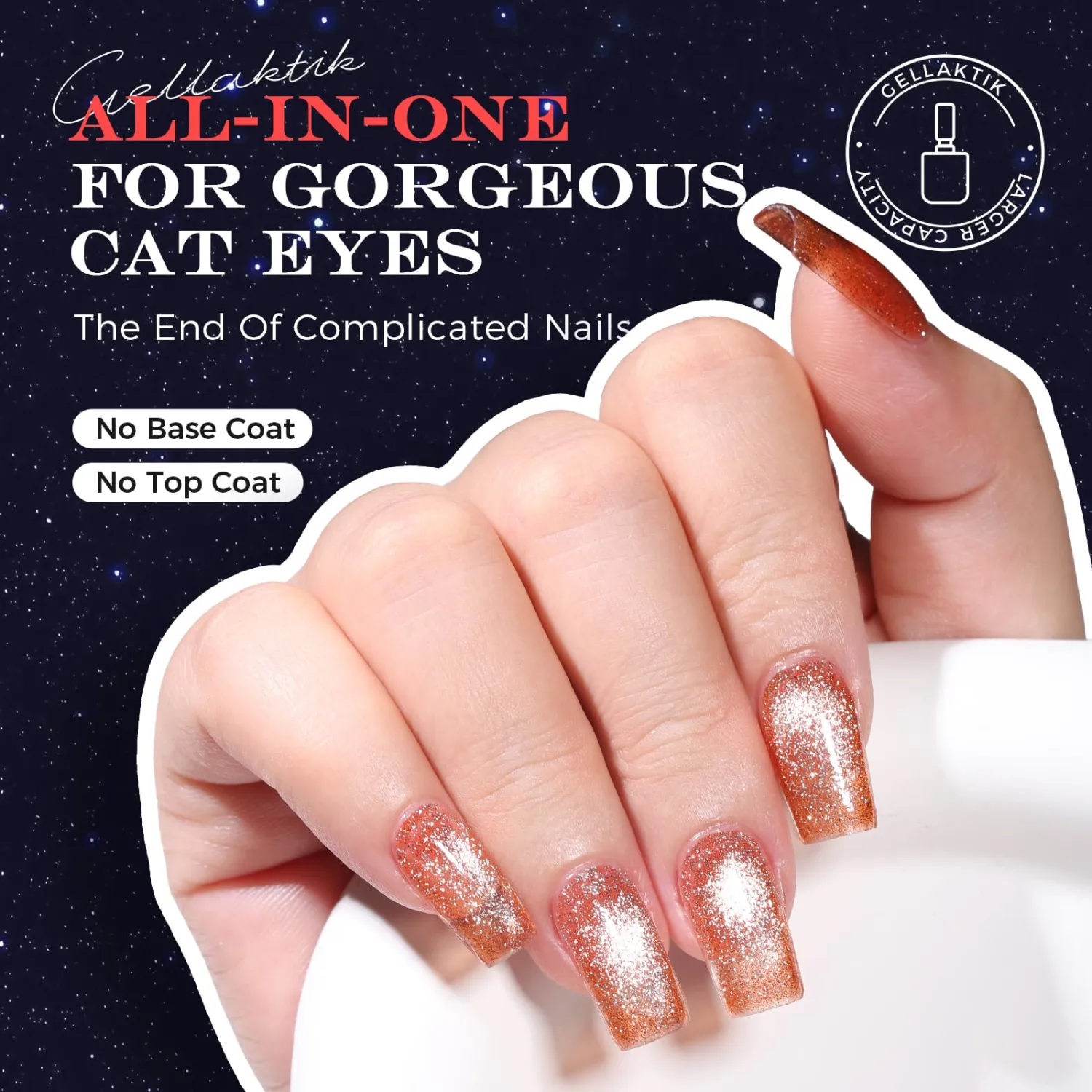 5-in-1 Cat Eye Gel Polish 15ml No Base/Top Coat Needed All-in-One Formula, Beginner-Friendly Magnetic Nail Polish with Magnet Stick, Fast Curing for Home DIY Manicure (Caramel Brown)