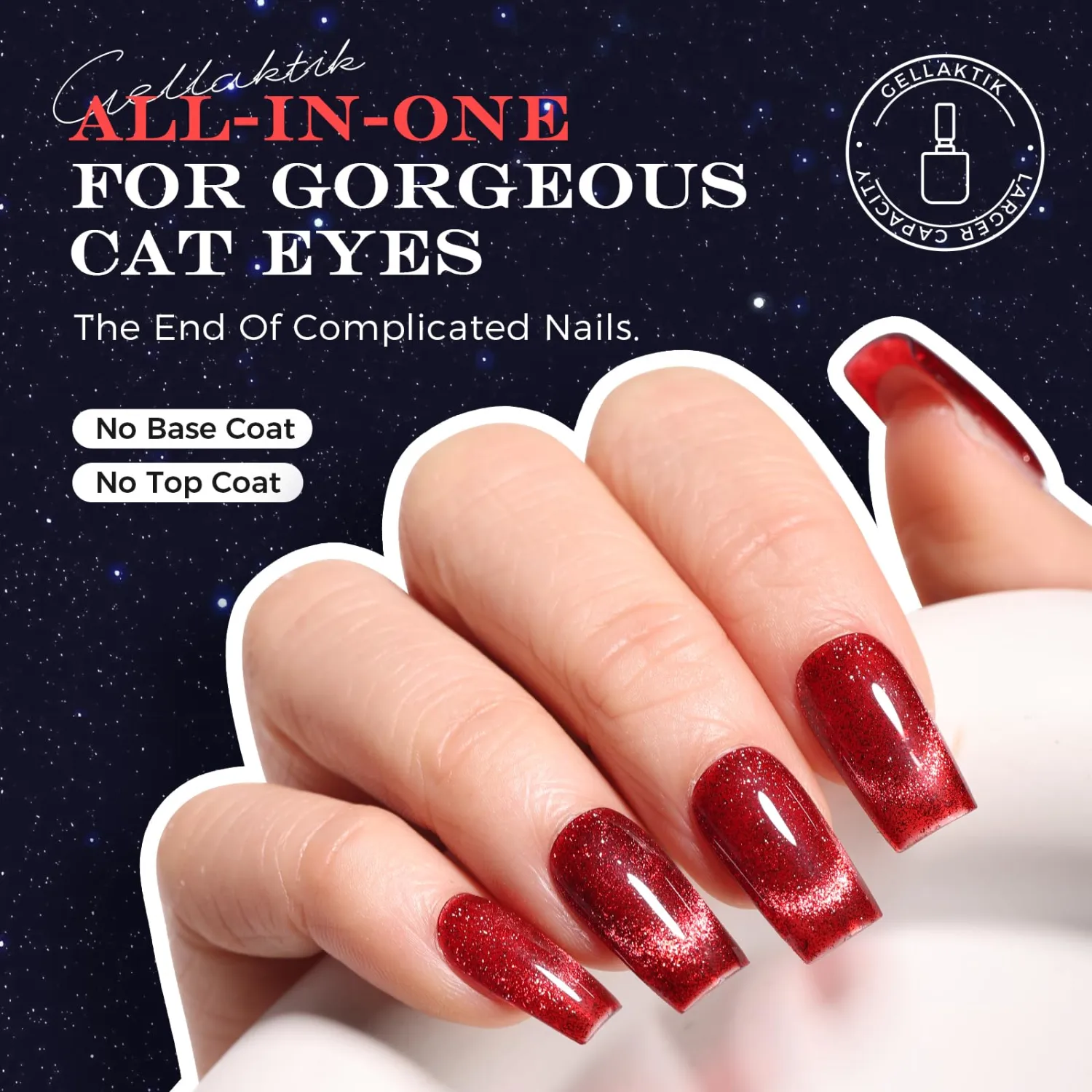 5-in-1 Cat Eye Gel Polish 15ml No Base/Top Coat Needed All-in-One Formula, Beginner-Friendly Magnetic Nail Polish with Magnet Stick, Fast Curing for Home DIY Manicure (Crimson Spark)