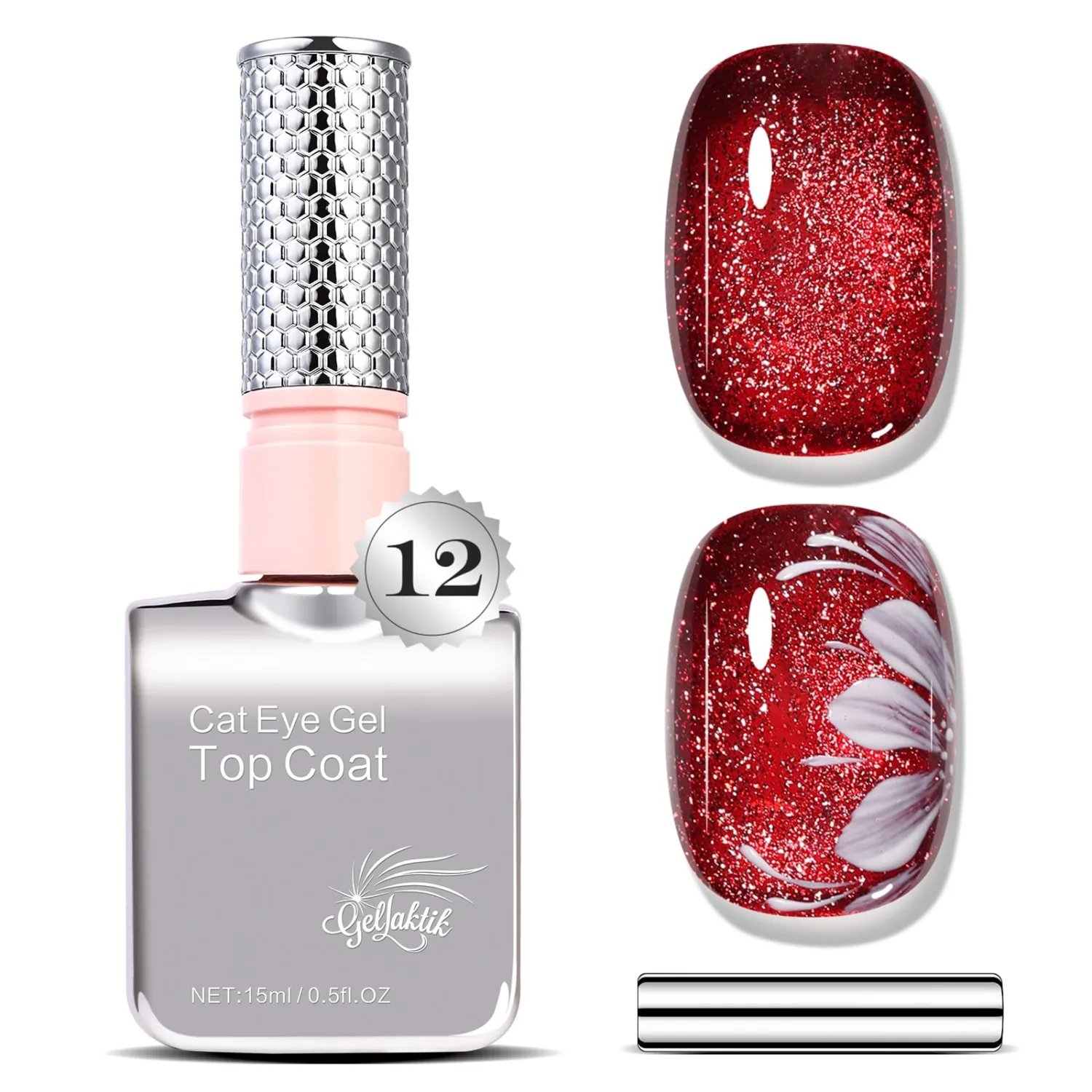 5-in-1 Cat Eye Gel Polish 15ml No Base/Top Coat Needed All-in-One Formula, Beginner-Friendly Magnetic Nail Polish with Magnet Stick, Fast Curing for Home DIY Manicure (Crimson Spark)