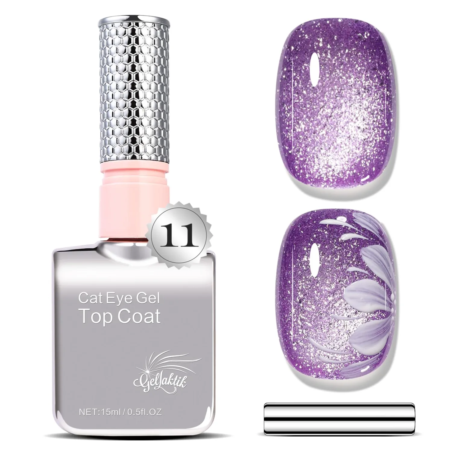 5-in-1 Cat Eye Gel Polish 15ml No Base/Top Coat Needed All-in-One Formula, Beginner-Friendly Magnetic Nail Polish with Magnet Stick, Fast Curing for Home DIY Manicure (Purple Gleam)