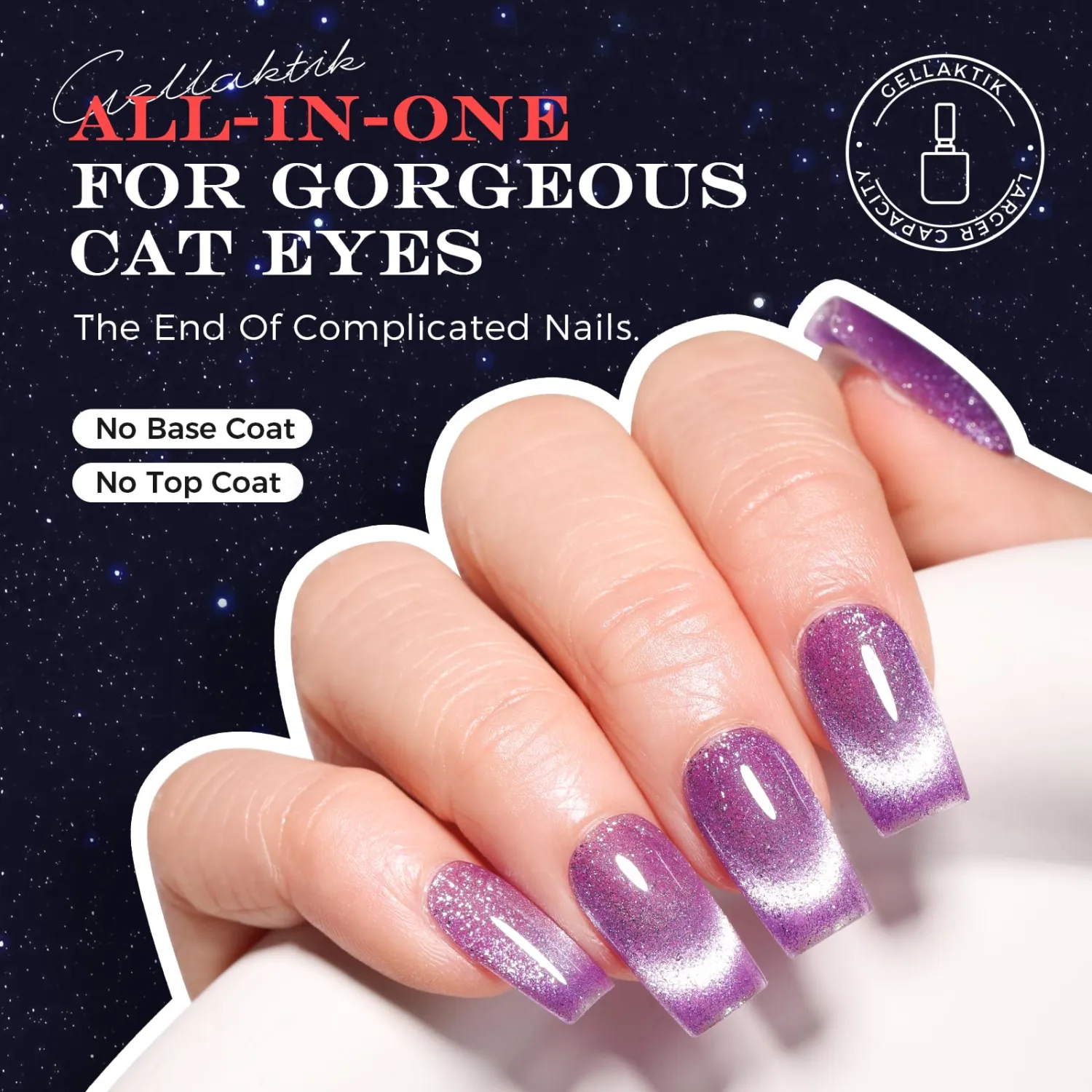 5-in-1 Cat Eye Gel Polish 15ml No Base/Top Coat Needed All-in-One Formula, Beginner-Friendly Magnetic Nail Polish with Magnet Stick, Fast Curing for Home DIY Manicure (Purple Gleam)