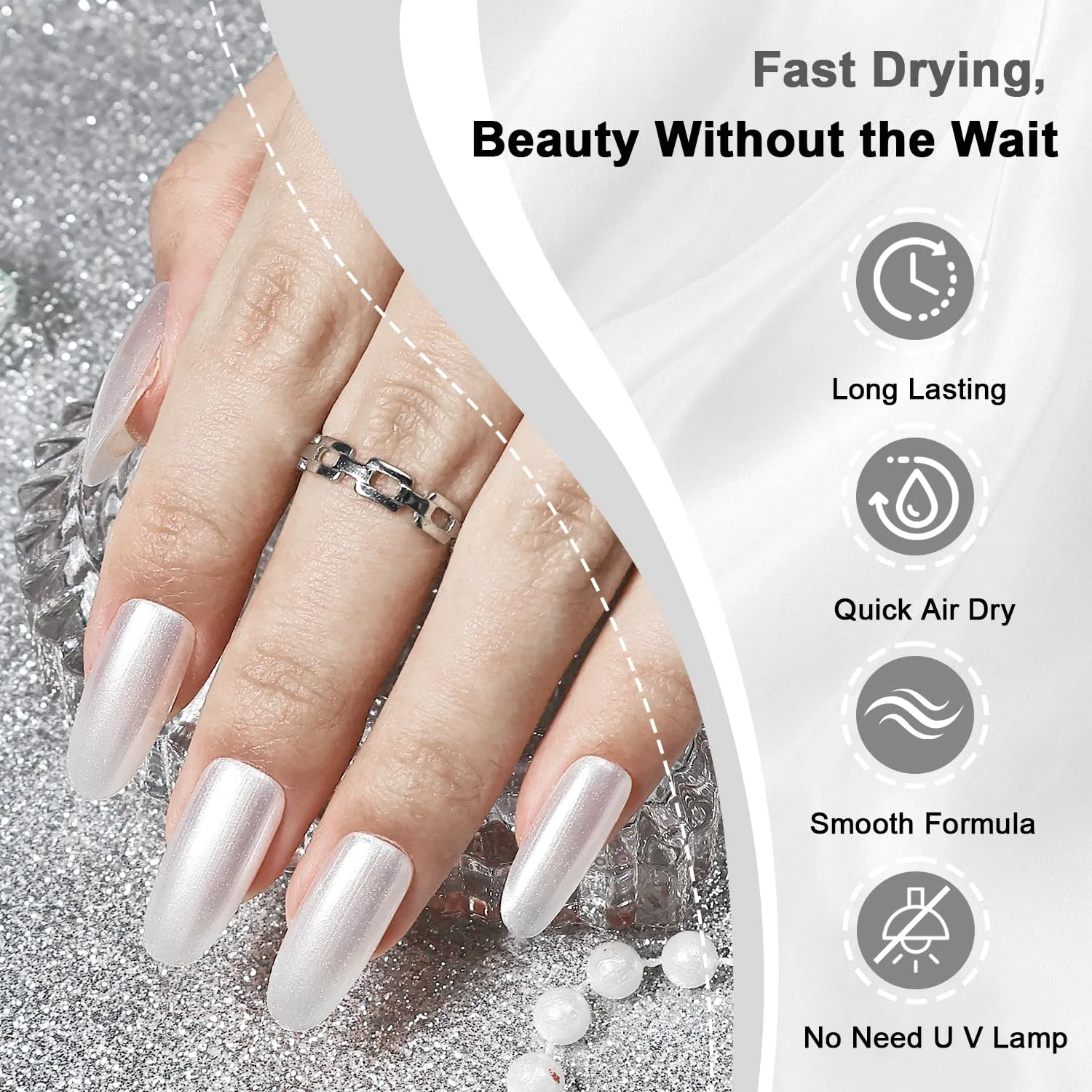 16.5ml White Glitter Nail Polish Large Volume Quick Dry Nail Polish, Long Lasting Shine, Fingernail Toenail Nail Art DIY Home Travel Nail Art Gift