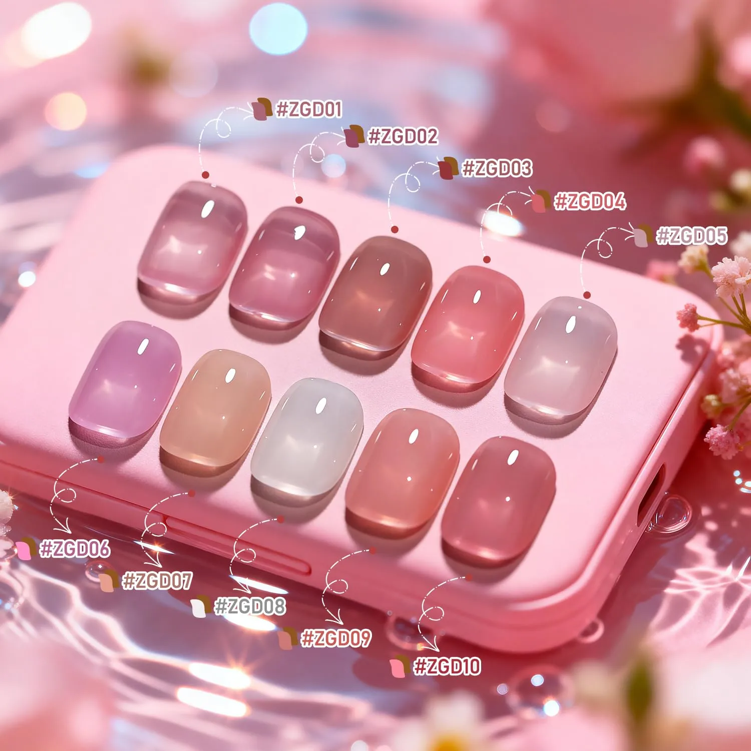 Jelly Nail Polish Set, 10 Color With 2Pcs Base and Top Coat Quick Dry High Gloss Shine Nail Polish Non Gel Translucent White Nude Pink Color Holiday Gift Giving 5ML