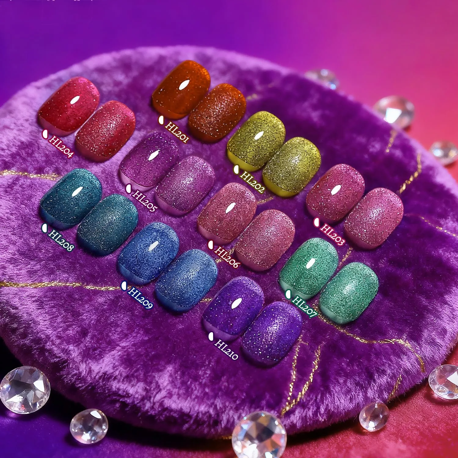 Reflective Nail Polish 12 Colors With Base Coat and Top Coat Glitter Red Bule Purple Green Nail Polish Set Quick Dry Sparkle Winter Manicure Long Lasting for Holiday Gift Giving 5ML