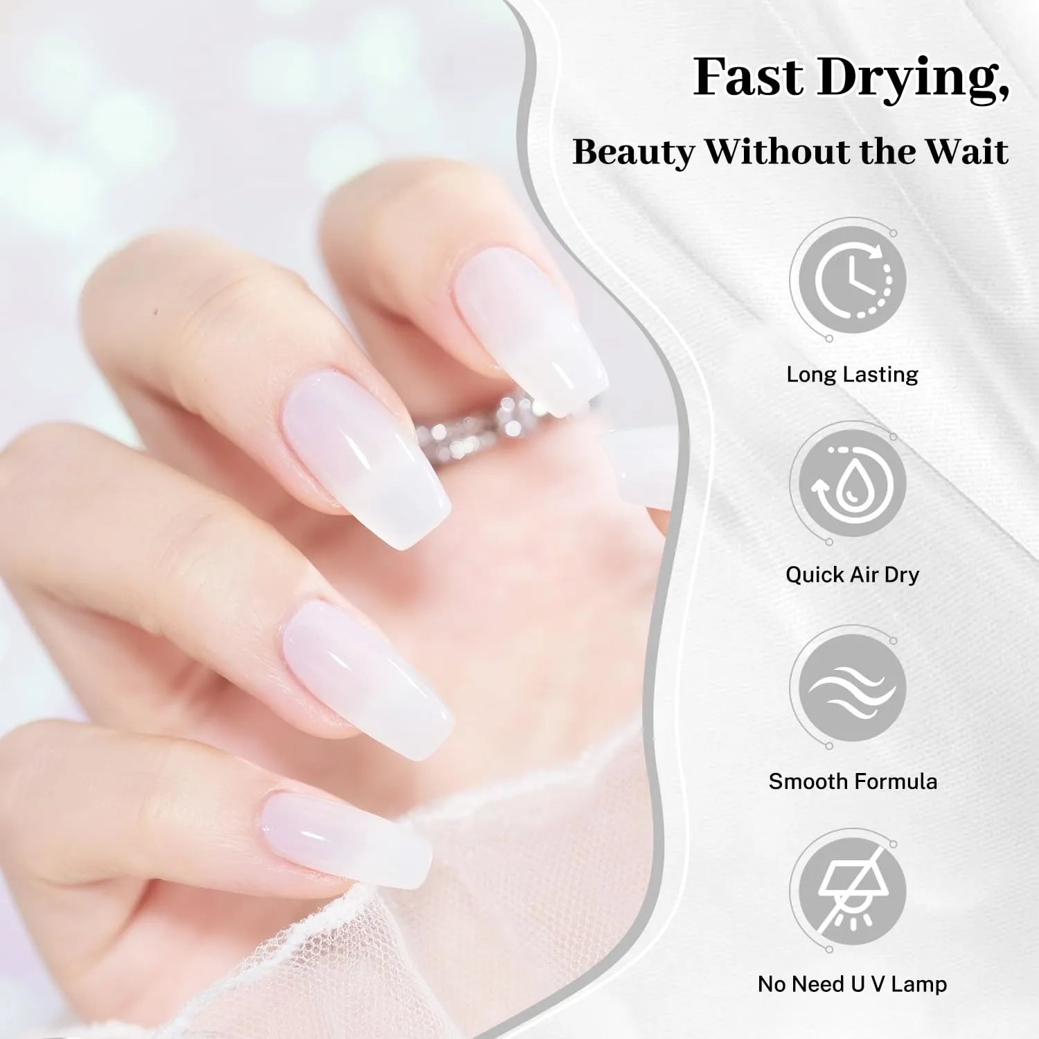 16.5ml Jelly Milky White Nail Polish Large Volume Quick Dry Nail Polish, Long Lasting Shine, Fingernail Toenail Nail Art DIY Home Travel Nail Art Gift