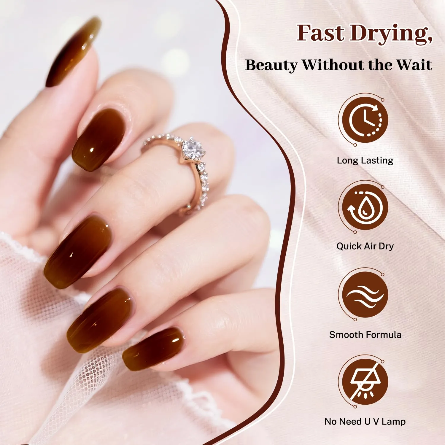 16.5ml Jelly Sheer Amber Nail Polish Large Volume Quick Dry Nail Polish, Long Lasting Shine, Fingernail Toenail Nail Art DIY Home Travel Nail Art Gift
