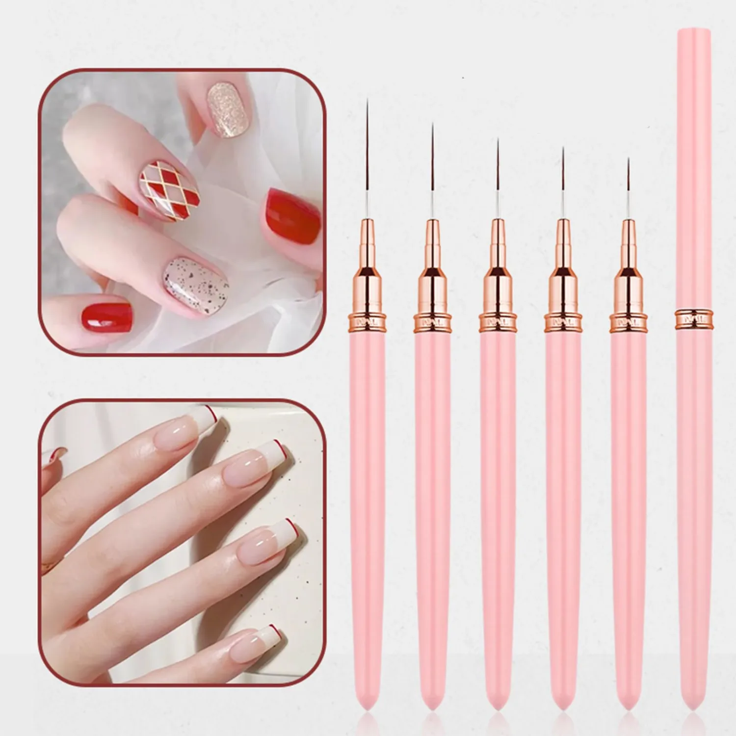 Metallic Nail Art Brushes Superfine Brush 5 Pcs Kit Professional Nail Liner Brush Nail Details Brush Nail Painting and Drawing Liner Brush for Nail Salons