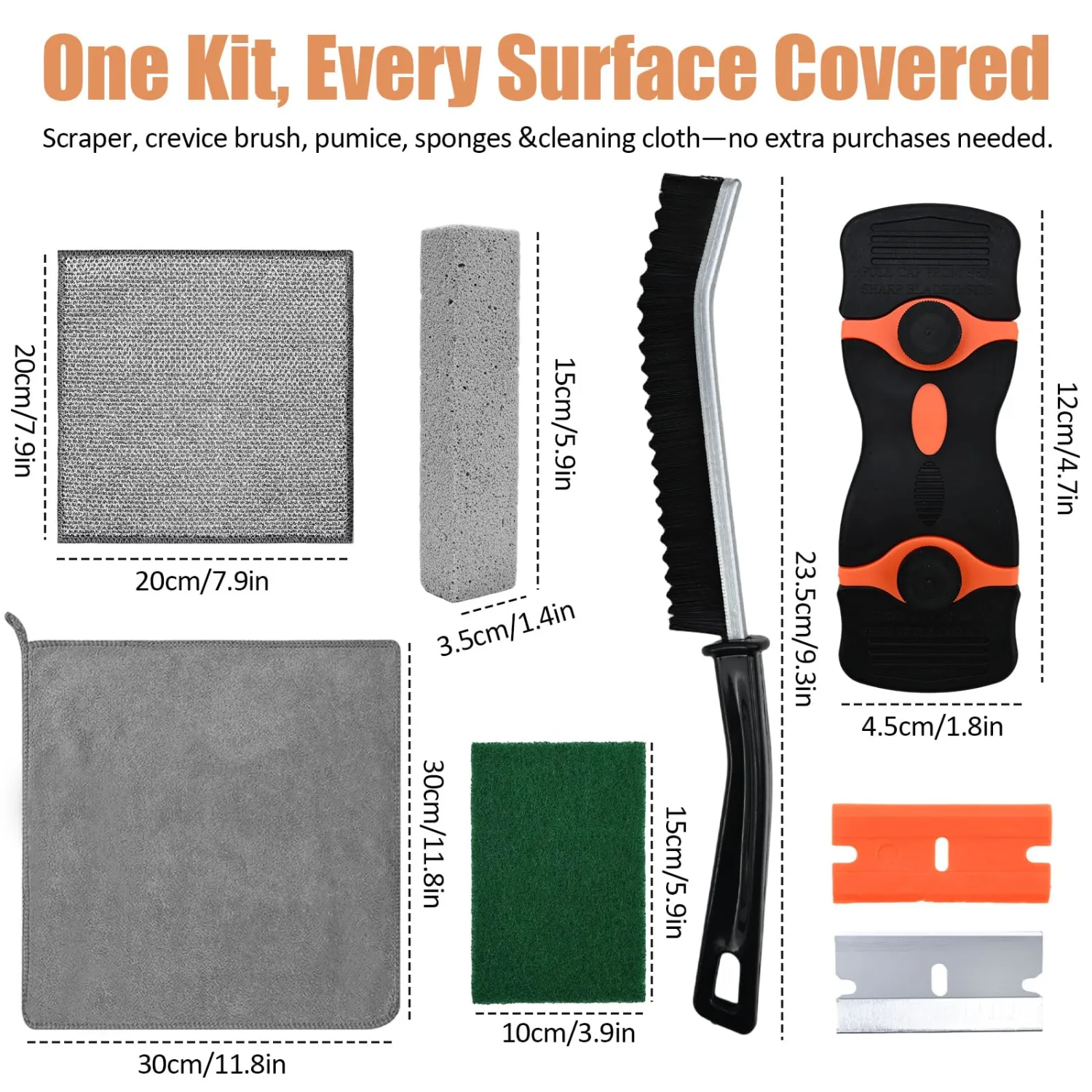 Heavy Duty Oven Cleaner Brush Set,Oven Cleaning Kits,Oven Cleaning Tools Accessories with Razor Blade Scraper,Crevice Cleaning Brush,Pumice Stone,Microfiber Cleaning Cloth,Scrub Sponges