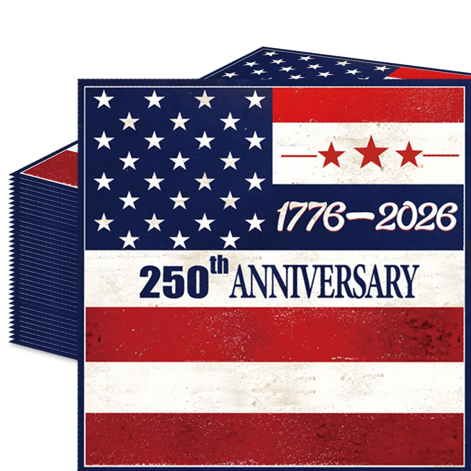 50 Pieces 250th Anniversary Patriotic Paper Napkins, Disposable Napkins with USA Flag Design for 4th of July, Independence Day, Memorial Day, and 250th America Birthday Party Decorations