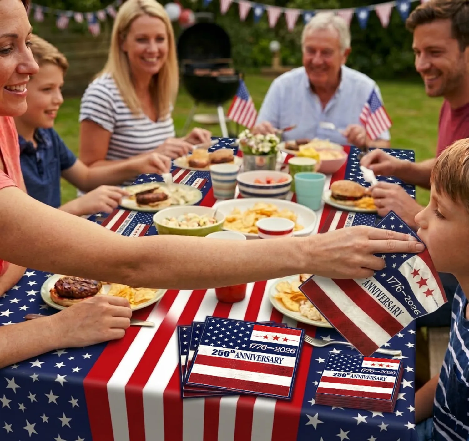 50 Pieces 250th Anniversary Patriotic Paper Napkins, Disposable Napkins with USA Flag Design for 4th of July, Independence Day, Memorial Day, and 250th America Birthday Party Decorations