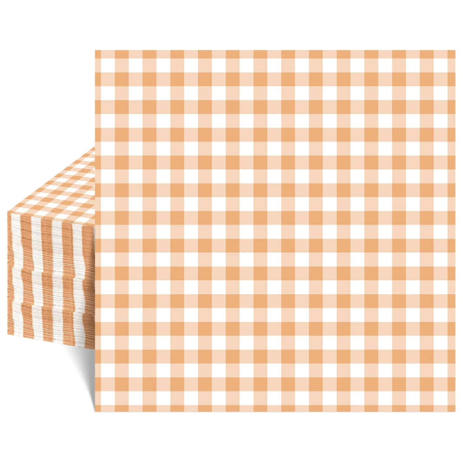 80 Pcs Orange Gingham Napkins, 6.5X6.5 Inch Fall Thanksgiving Napkins Disposable Autumn Dessert Beverage Napkin Orange and White Checkered Napkin for Autumn Harvest, Thanksgiving, Birthday
