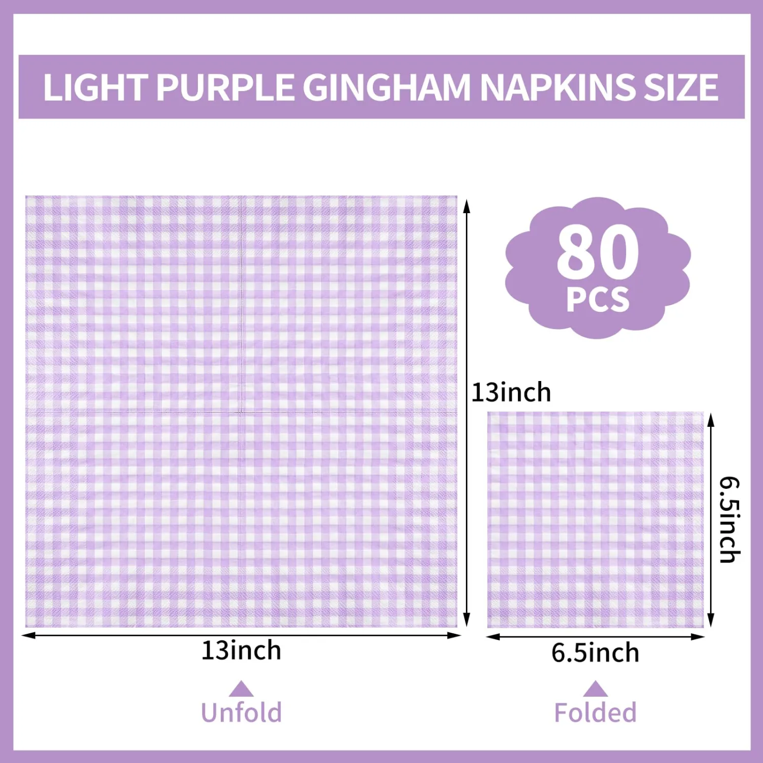 80 Pcs Purple Gingham Napkins, 6.5X6.5 Inch Easter Napkins Purple and White Checkered Napkin Lavender Plaid Napkin Gingham Party Supplies for Baby & Bridal Shower, Wedding, Picnic