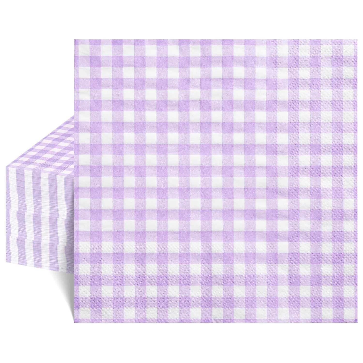 80 Pcs Purple Gingham Napkins, 6.5X6.5 Inch Easter Napkins Purple and White Checkered Napkin Lavender Plaid Napkin Gingham Party Supplies for Baby & Bridal Shower, Wedding, Picnic