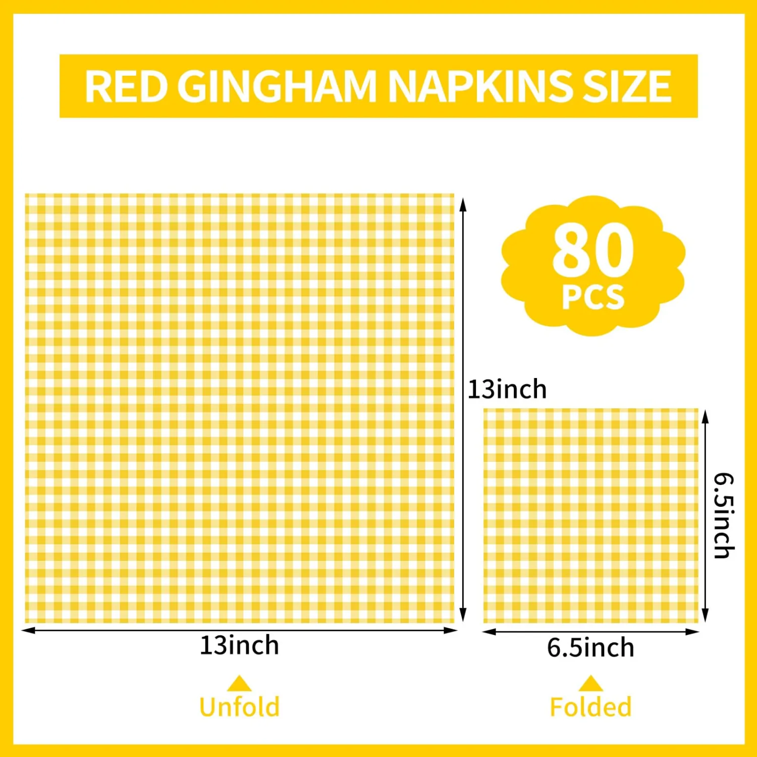 80 Pcs Gingham Napkins, 6.5X6.5 Inch Easter Paper Napkins Disposable Yellow and White Plaid Napkin for Spring, Masters Party, Picnic